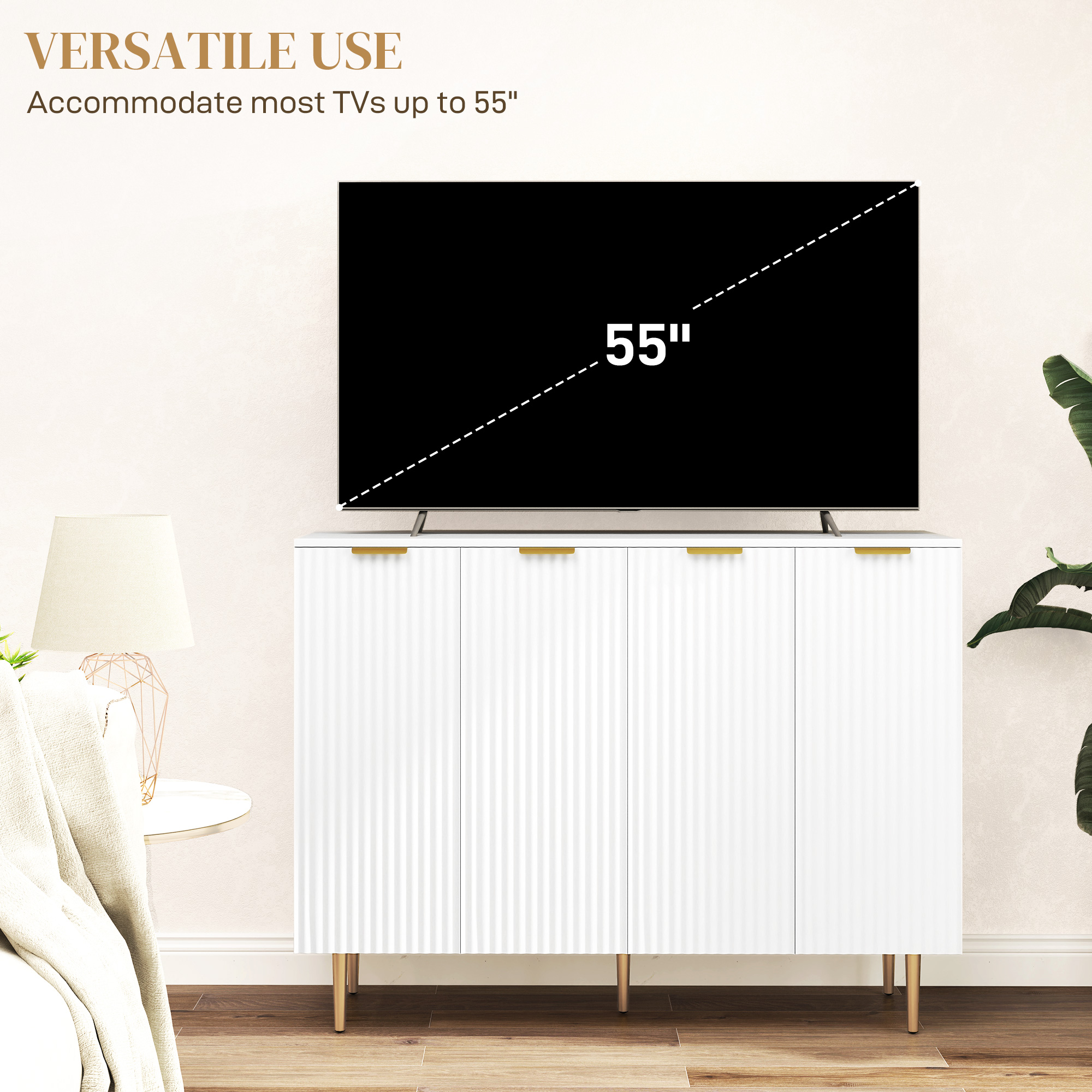 Modern Kitchen Storage Cabinet, Sideboard Buffet Cabinet with Adjustable Shelves for Kitchen Hallway, White - Image 4