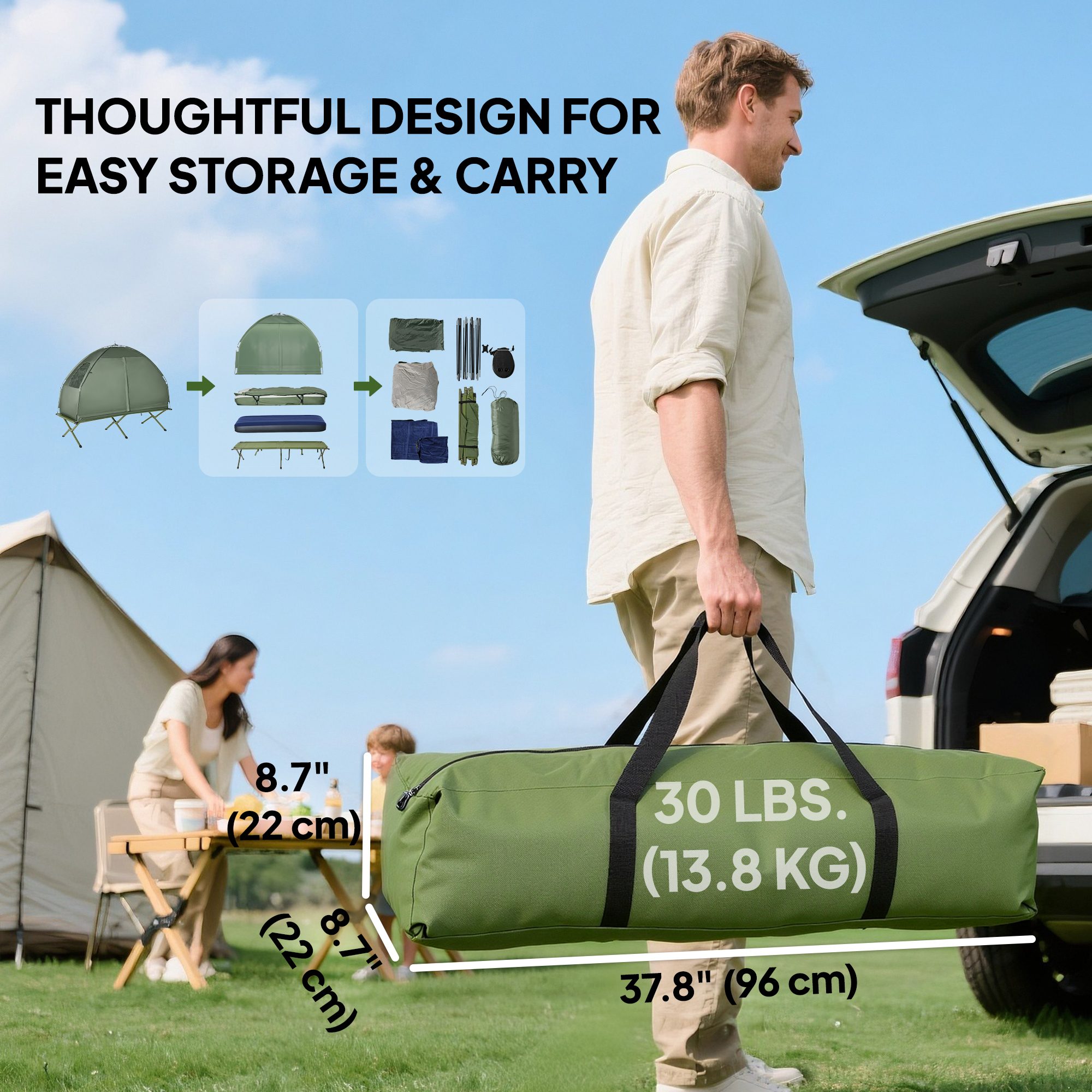 4-in-1 Camping Cot Tent, 1-Person Off-Ground Bed with Air Mattress, Sleeping Bag & Pillow, Elevated Camping Shelter for Adults - Image 4