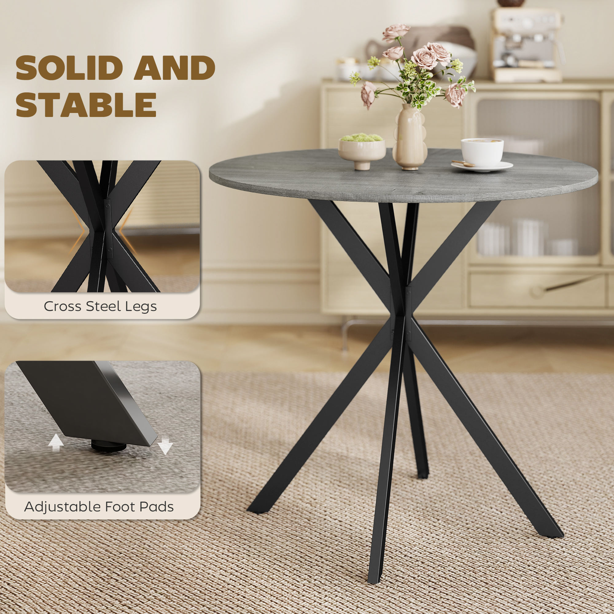 31.5" Industrial Round Dining Table - Distressed Grey - Image 4