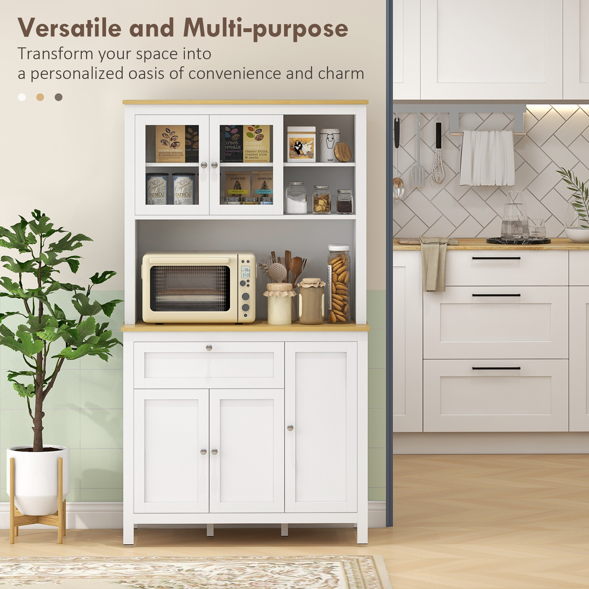 71" 5-Door Kitchen Pantry Cabinet, Freestanding Storage Cabinet Cupboard with Adjustable Shelves, White - Image 2