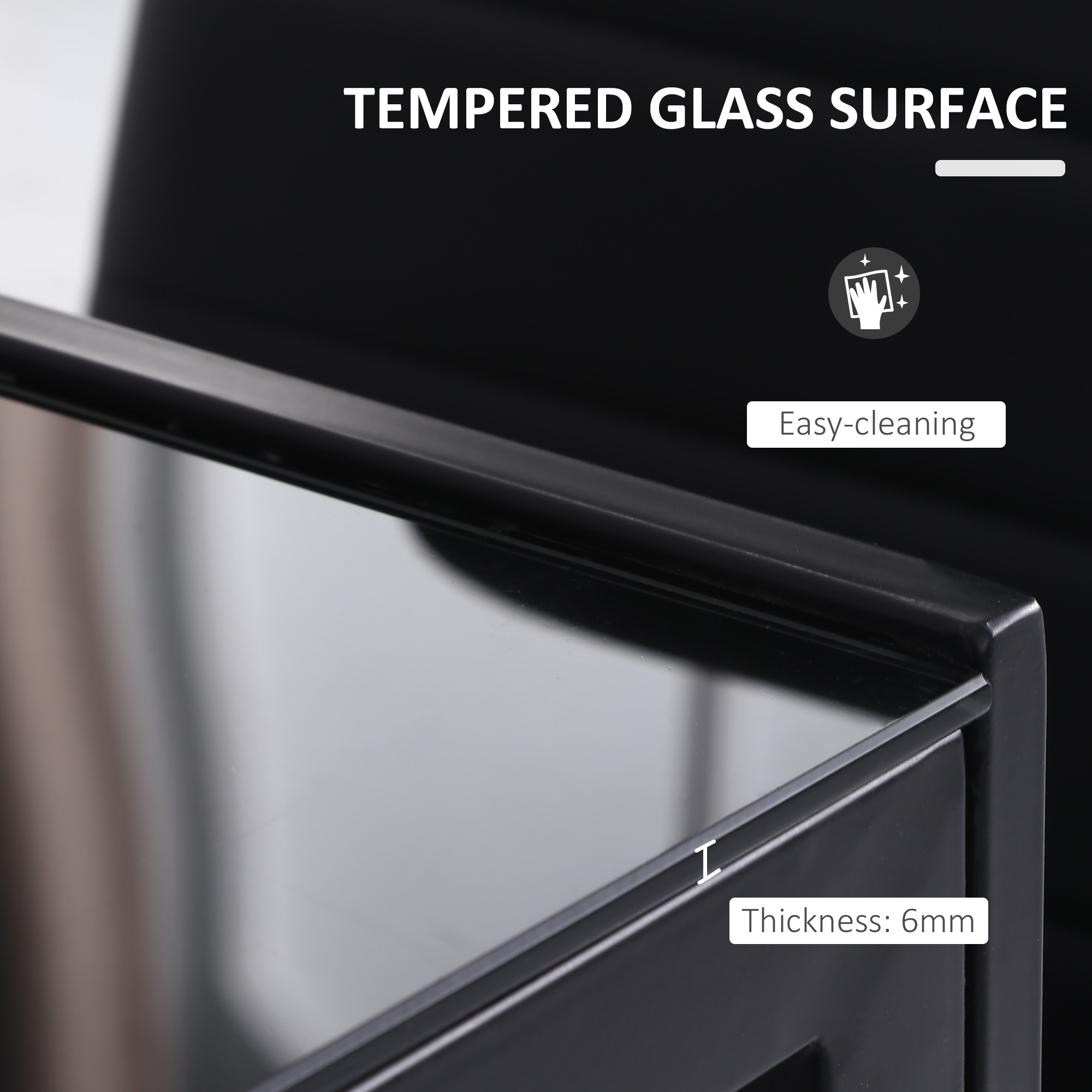 Rectangular Kitchen Table for 4 People, Dining Table with Tabletop Tempered Glass for Dining Room, Living Room, Black - Image 2