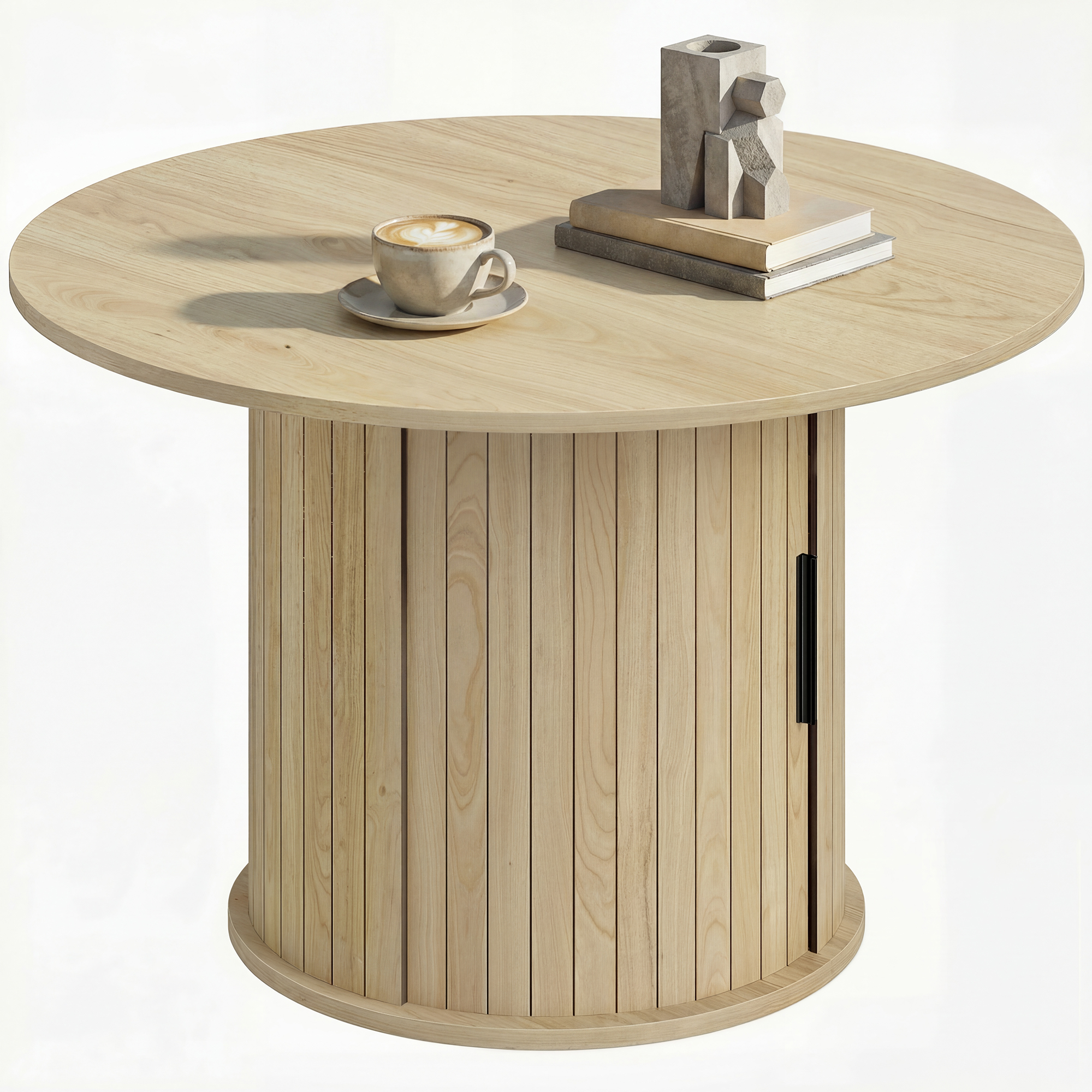 Round Coffee Table, 31.5" Center Table, Natural Wood