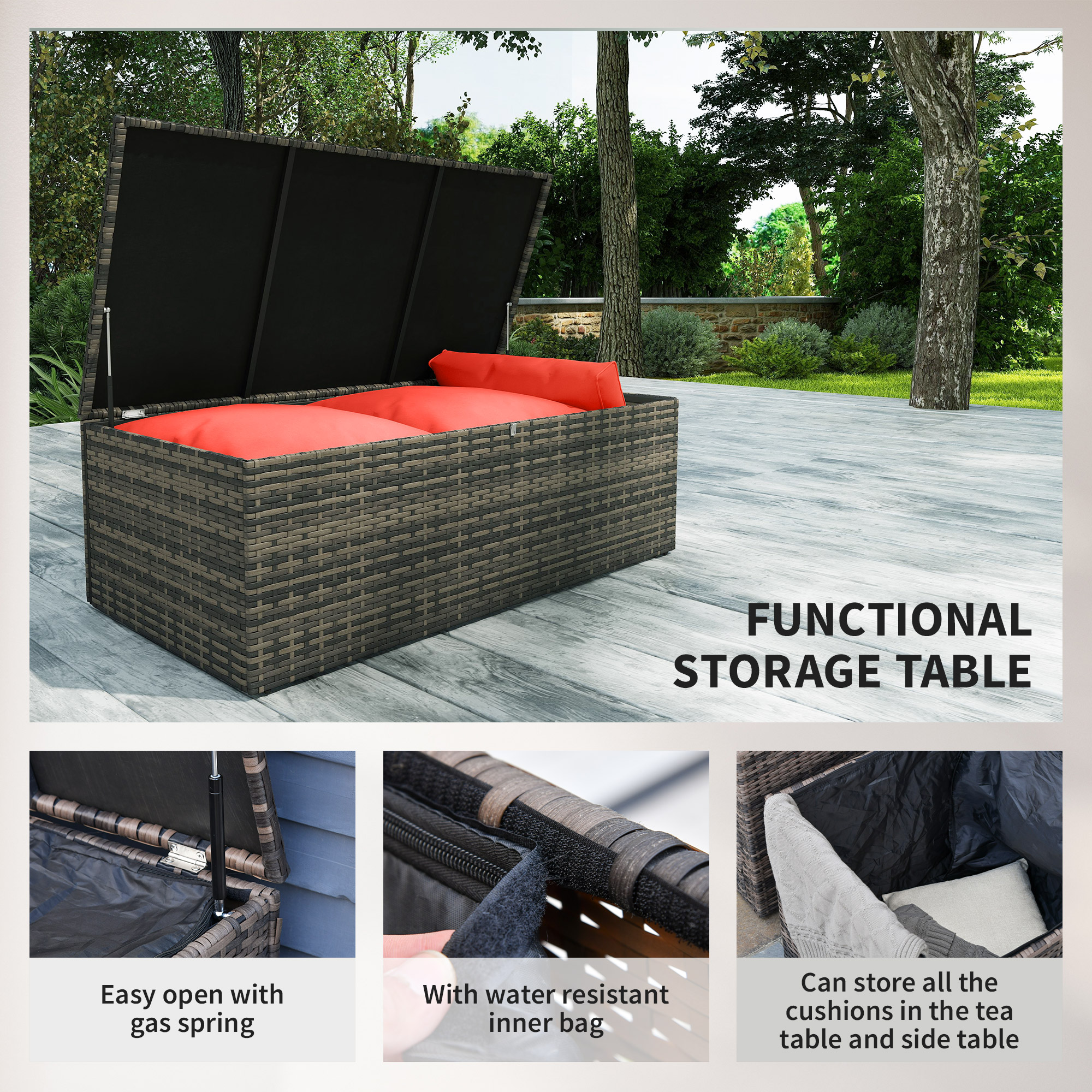 6 Pieces Wicker Patio Furniture Set with Cushions, 7-Seater Rattan Patio Sofa Set with Storage Table, Orange - Image 3