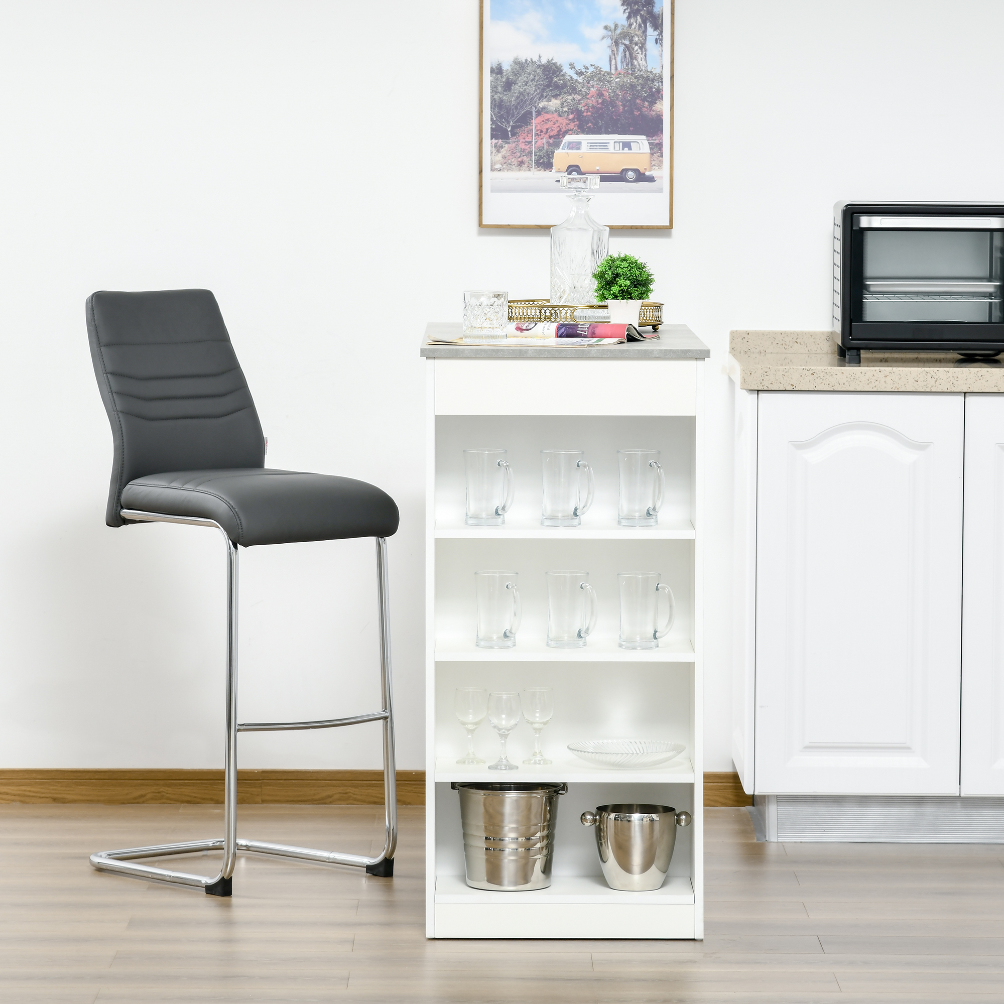 Bar Table, High Top Pub Table with 4 Storage Shelves, Modern Bar Height Table for Home Bar, Kitchen, Grey - Image 5