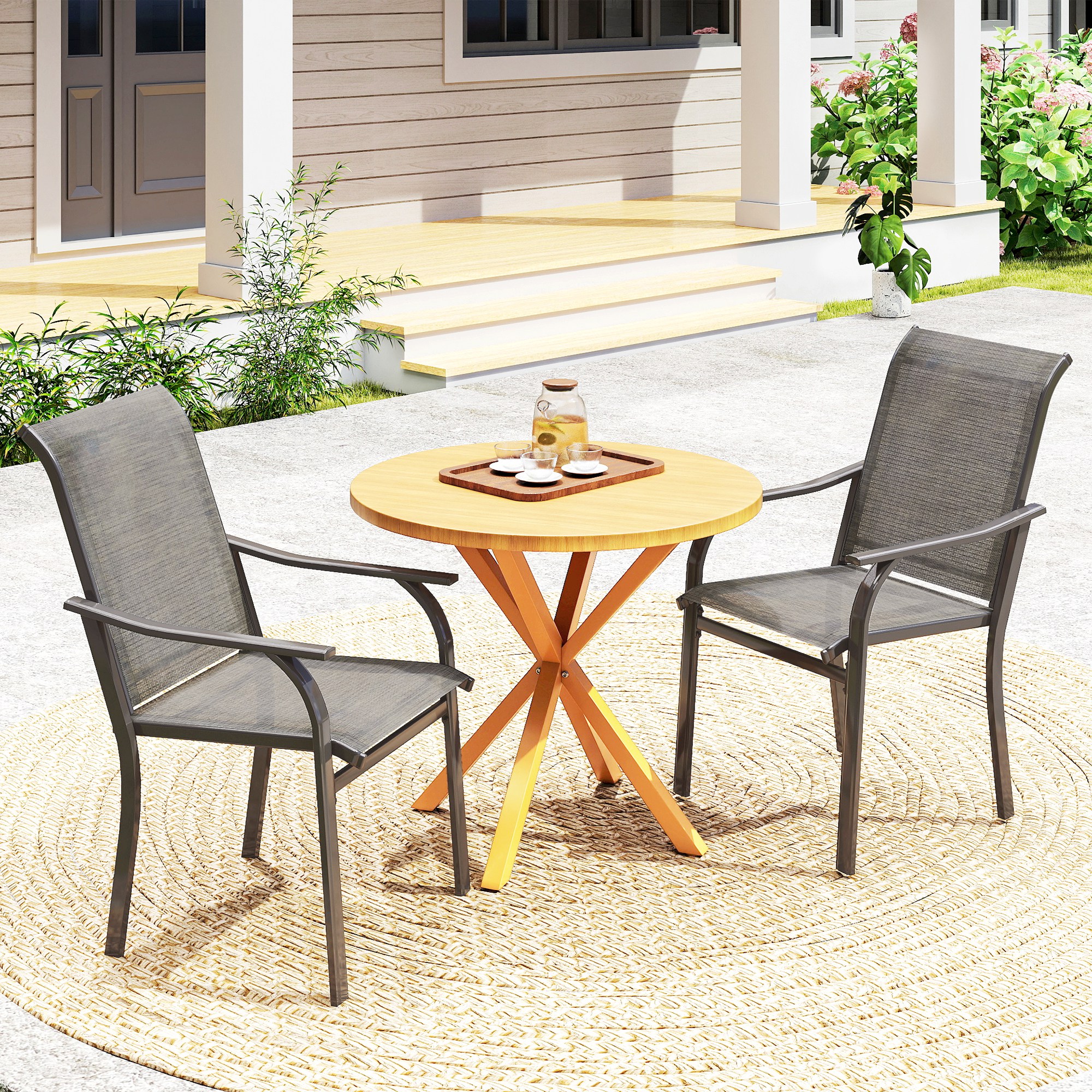 Patio Chairs Set of 2 with Armrest and High Backrest, for Backyard, Balcony, Porch, Poolside, Deck, Garden, Brown - Image 6