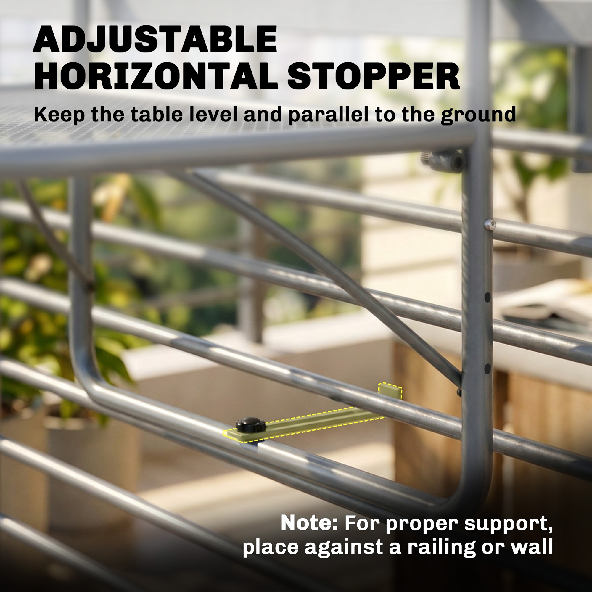 Adjustable Balcony Hanging Railing Table, Metal Mounting Mini Wall Desk Storage Rack, Outdoor Flower Stand Serving Table Rectangle, Grey - Image 4