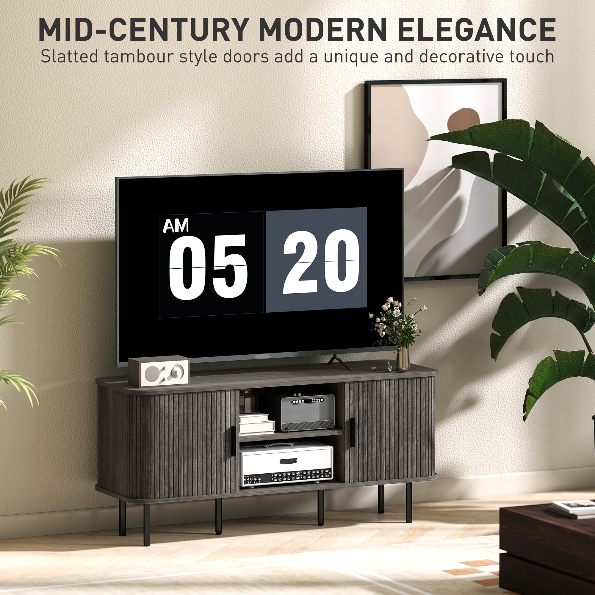 TV Stand Cabinet for TVs up to 55 Inches, TV Unit with Storage Shelves and Cabinets for Living Room, Grey - Image 2
