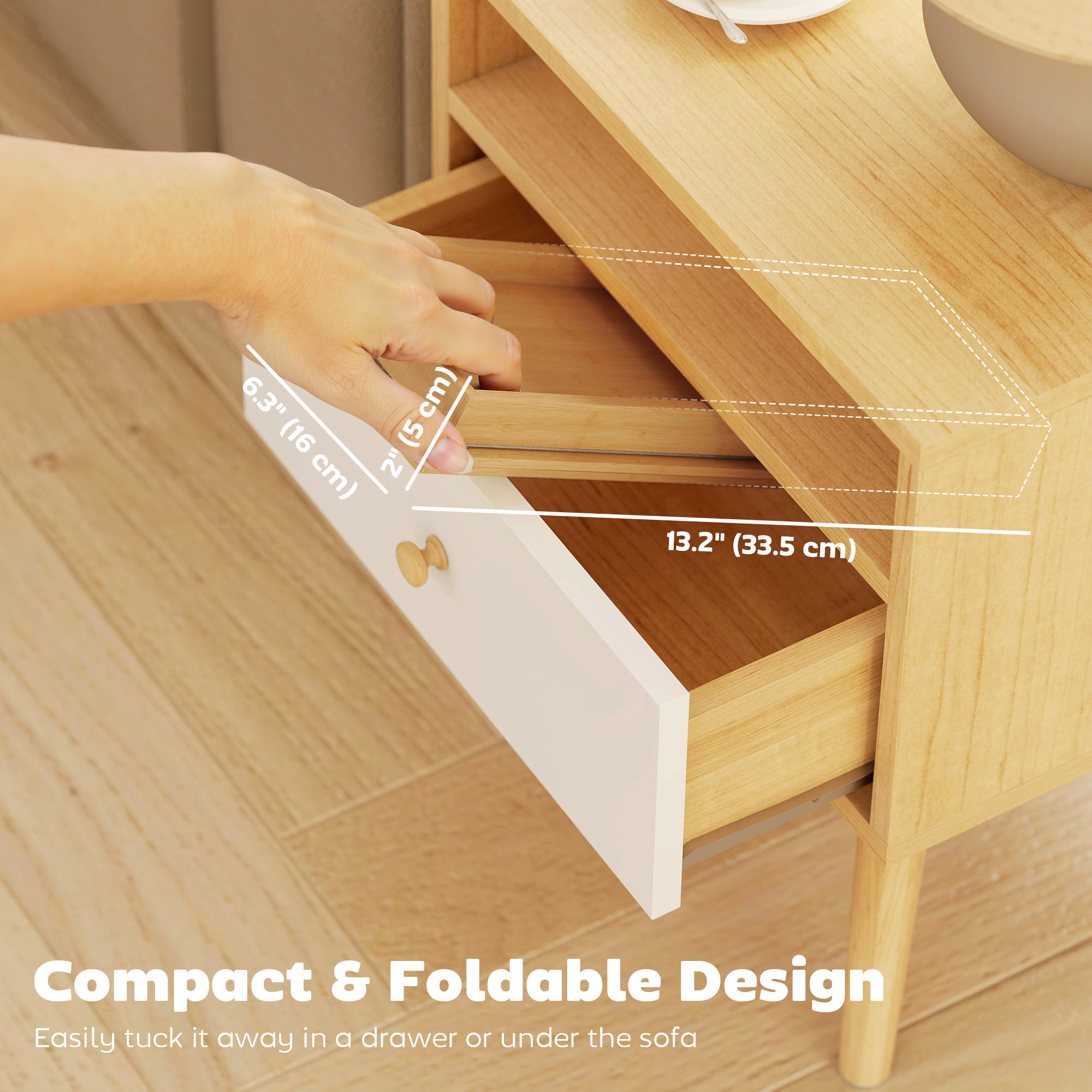 Bamboo Couch Arm Tray, Sofa Armrest Tray with Flexible Roll-up Design and Wide Compartment, Natural - Image 5