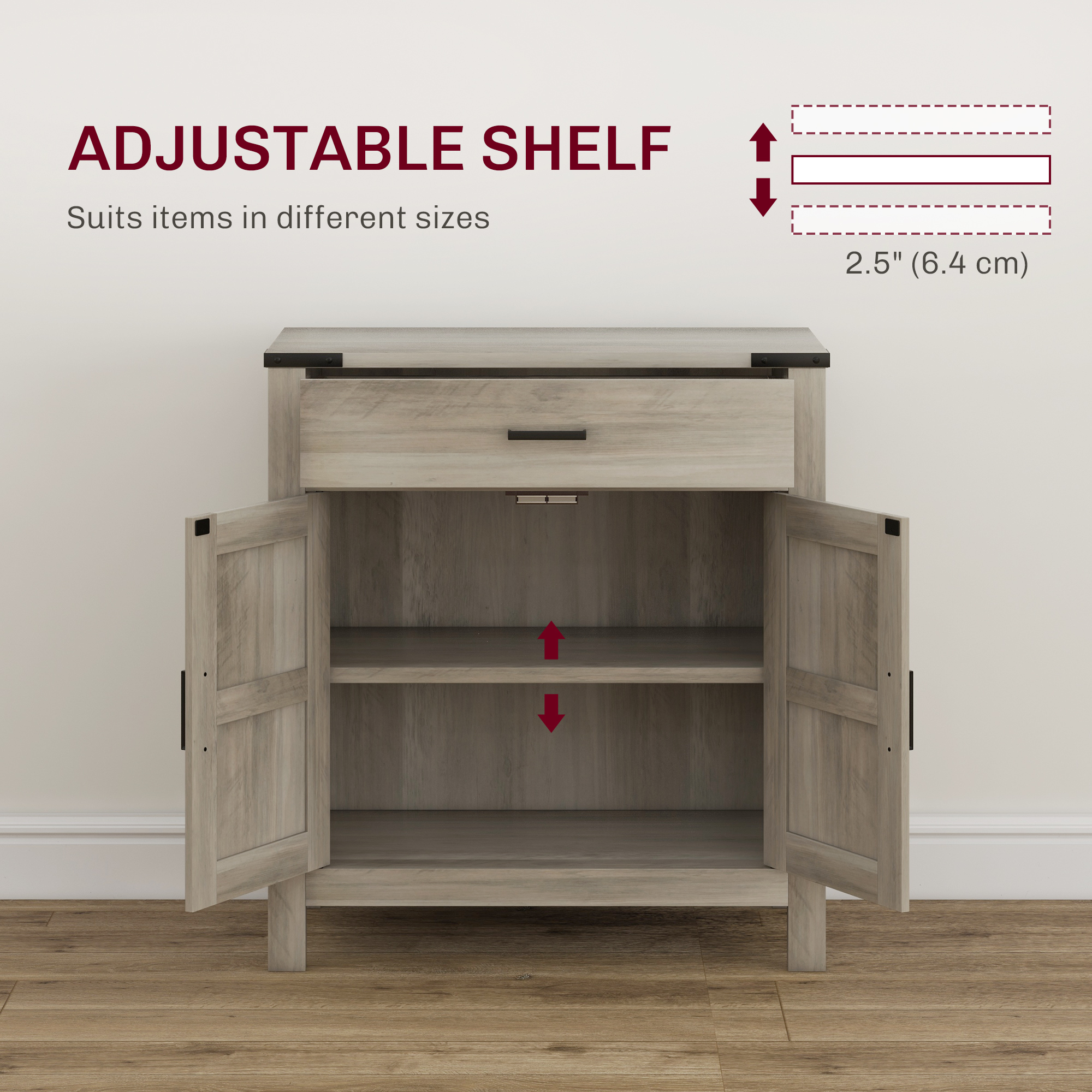 Sideboard Buffet Cabinet, Farmhouse Kitchen Storage Cabinet w/ Drawer and Shelf for Living Room, Entryway - Image 3