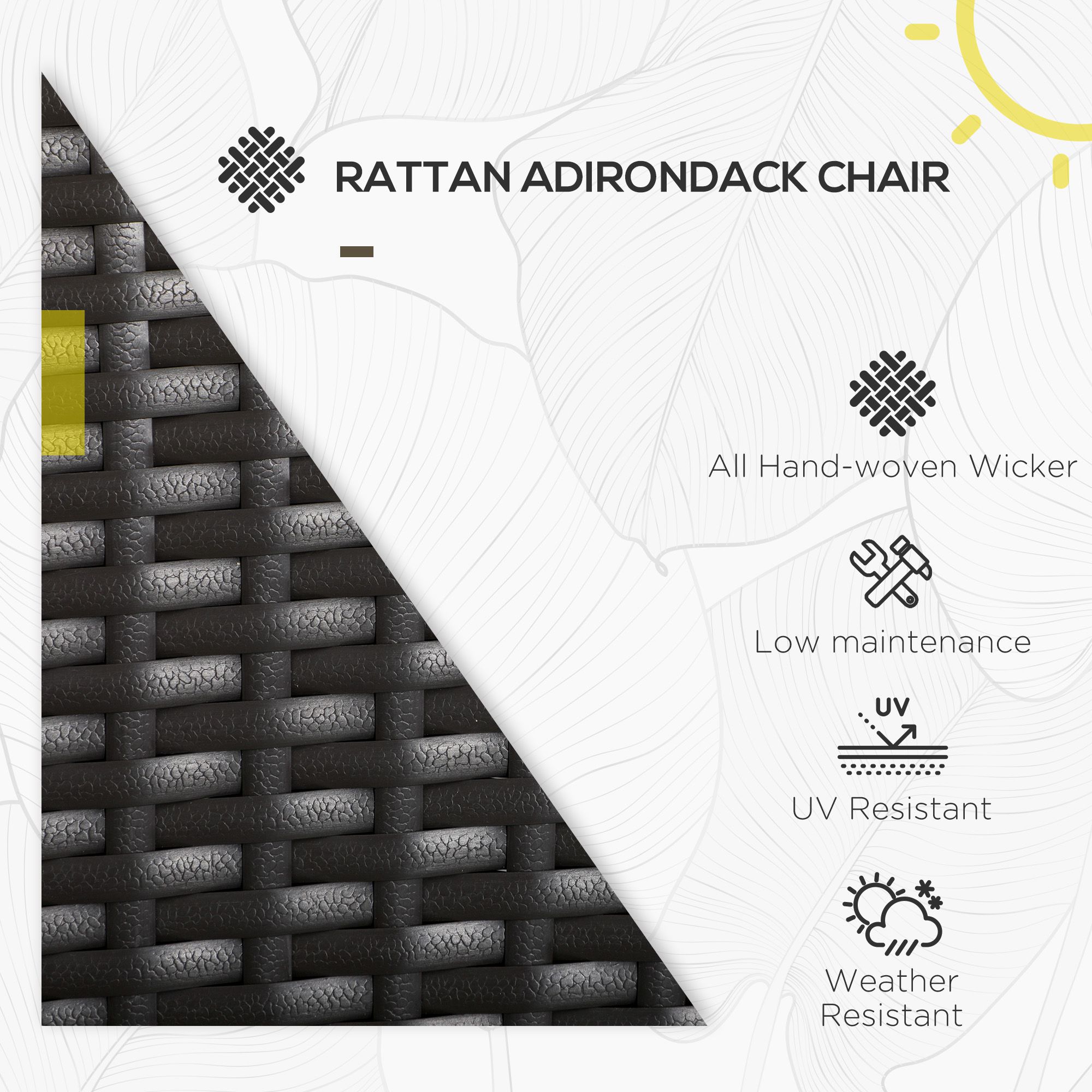 Patio Wicker Adirondack Chair, Outdoor Rattan Muskoka Chair with Cushions for Patio, Garden, Backyard Khaki - Image 4