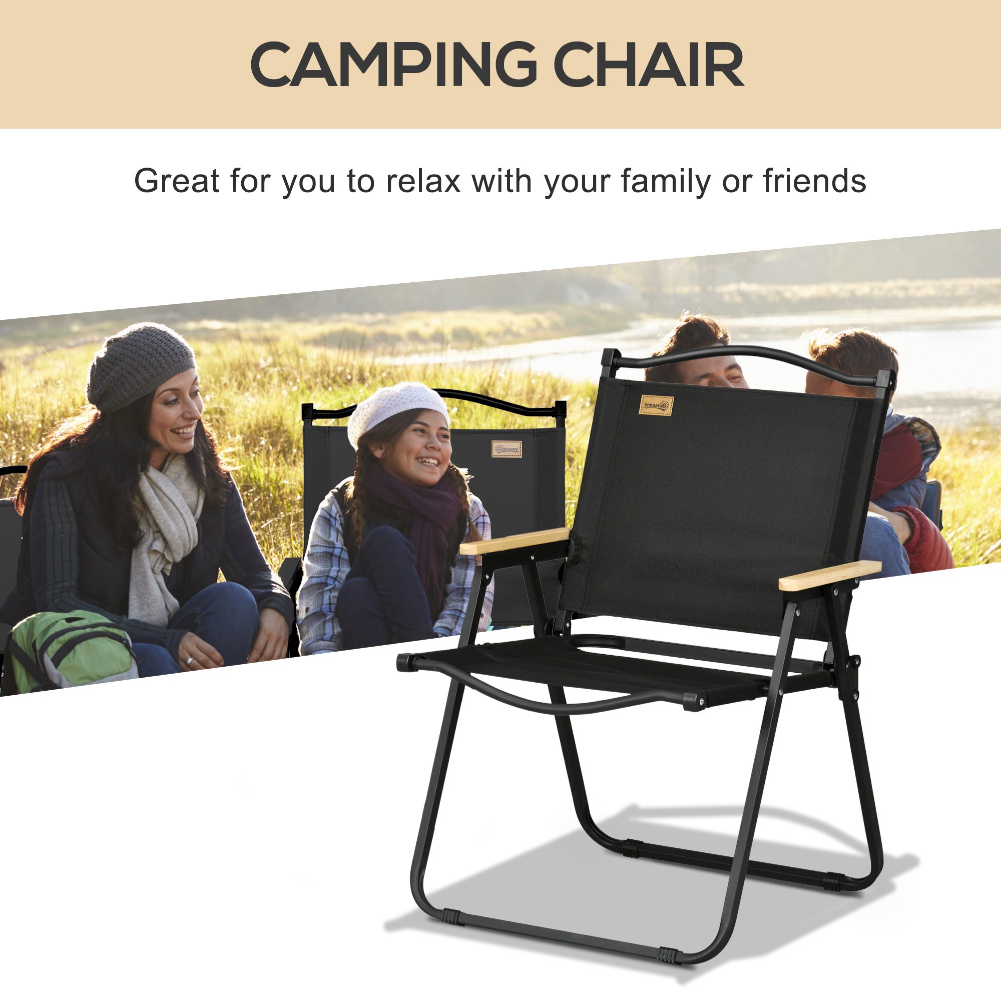 Camping Chair, Lightweight Folding Chair, Portable Armchair, Excellent for Festivals, Fishing, Black - Image 2