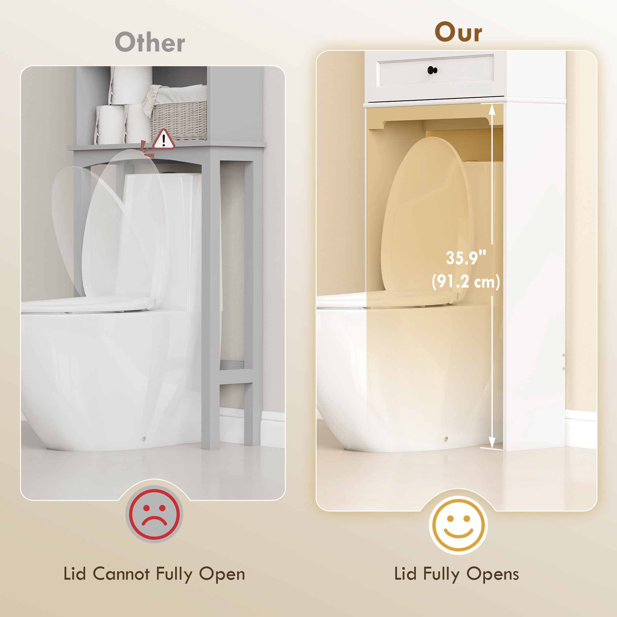 Over The Toilet Storage, Modern Bathroom Cabinet Over Toilet with Drawer, Cabinet and Adjustable Shelf, White - Image 4