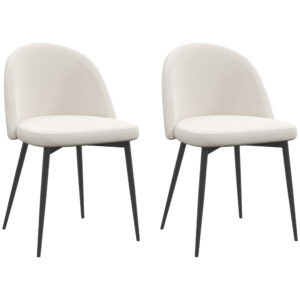 Set of 2 Mid-Back Dining Chair, Mid-Back Velvet-touch Upholstery Kitchen Chair for Living Room Dining Room, Cream White