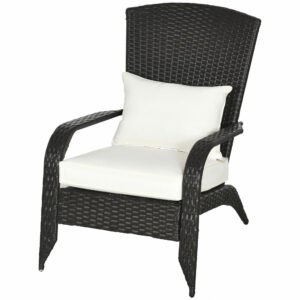 Patio Wicker Adirondack Chair, Outdoor Rattan Muskoka Chair with Cushions for Patio, Garden, Backyard, Cream