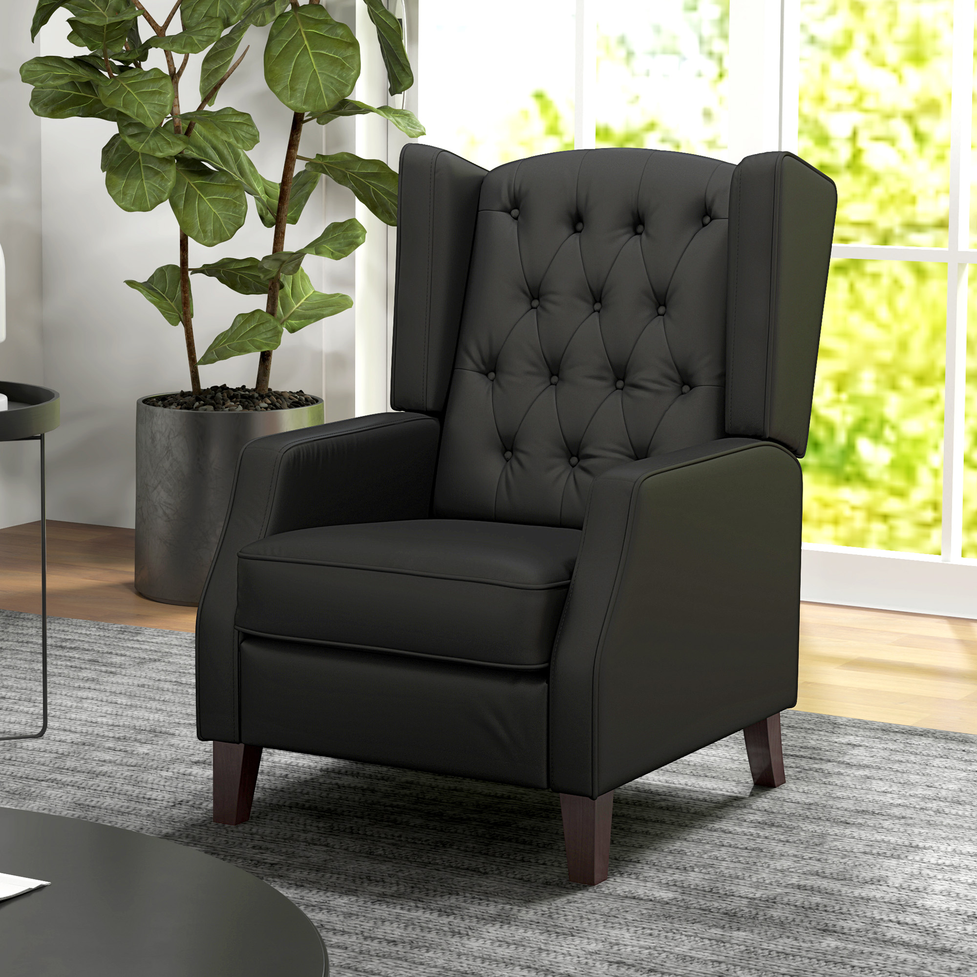 Faux Leather Armchair, Modern Accent Chair with Thick Padding for Living Room, Bedroom, Home Office, Black - Image 6