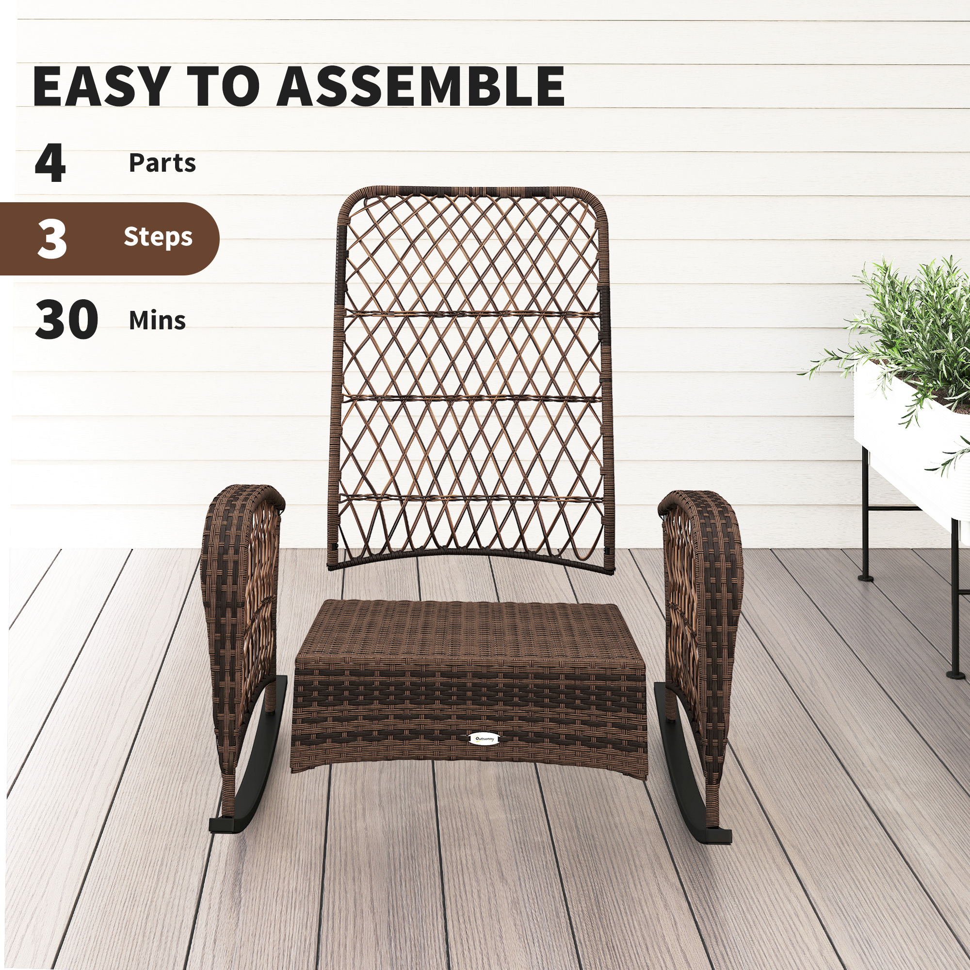Outdoor Wicker Rattan Rocking Chair Patio Rocker with Thick Cushions for Garden Backyard Porch, Light Mixed Brown - Image 5