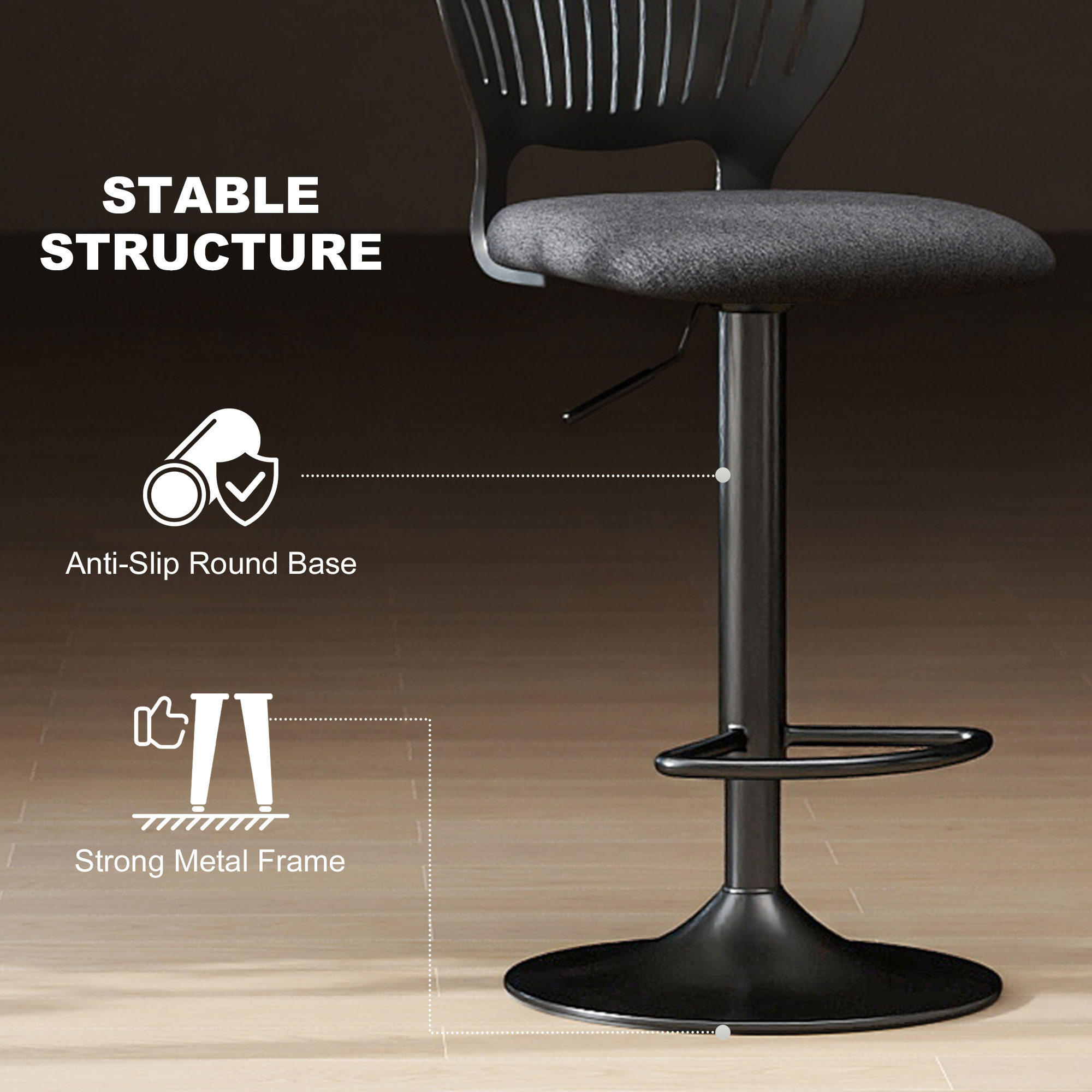 Bar Stools Set of 2, Modern Swivel Counter Height Barstools with Footrest and Hollow Backrest, Black - Image 5