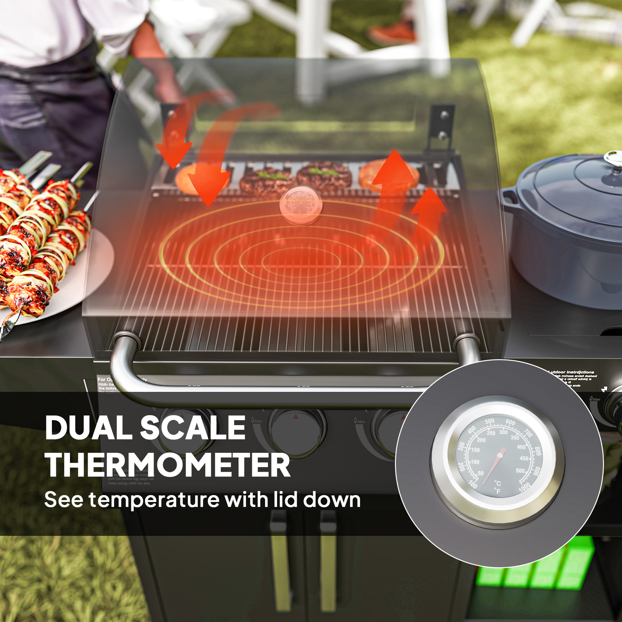 3 Burner Gas Grill with Side Burner, 9.5 KW Propane BBQ Grill, Cabinet Style with Shelves, Wheels, Instant Ignition - Image 5