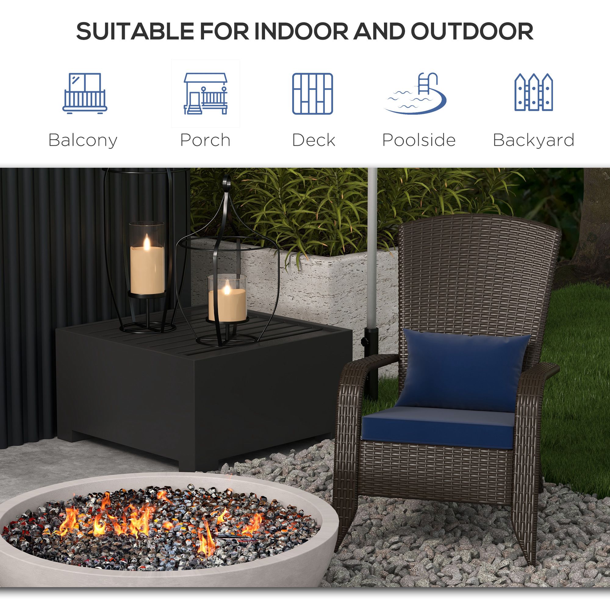 Patio Wicker Adirondack Chair, Outdoor Rattan Muskoka Chair with Cushions for Patio, Garden, Backyard Dark Blue - Image 5