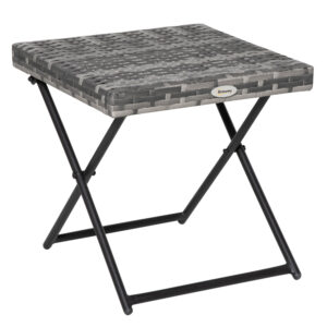 Rattan Coffee Table Folding Patio Outdoor Side Table Wicker for Balcony, Porch, Poolside, 15.75"x15.75"x15.75", Grey