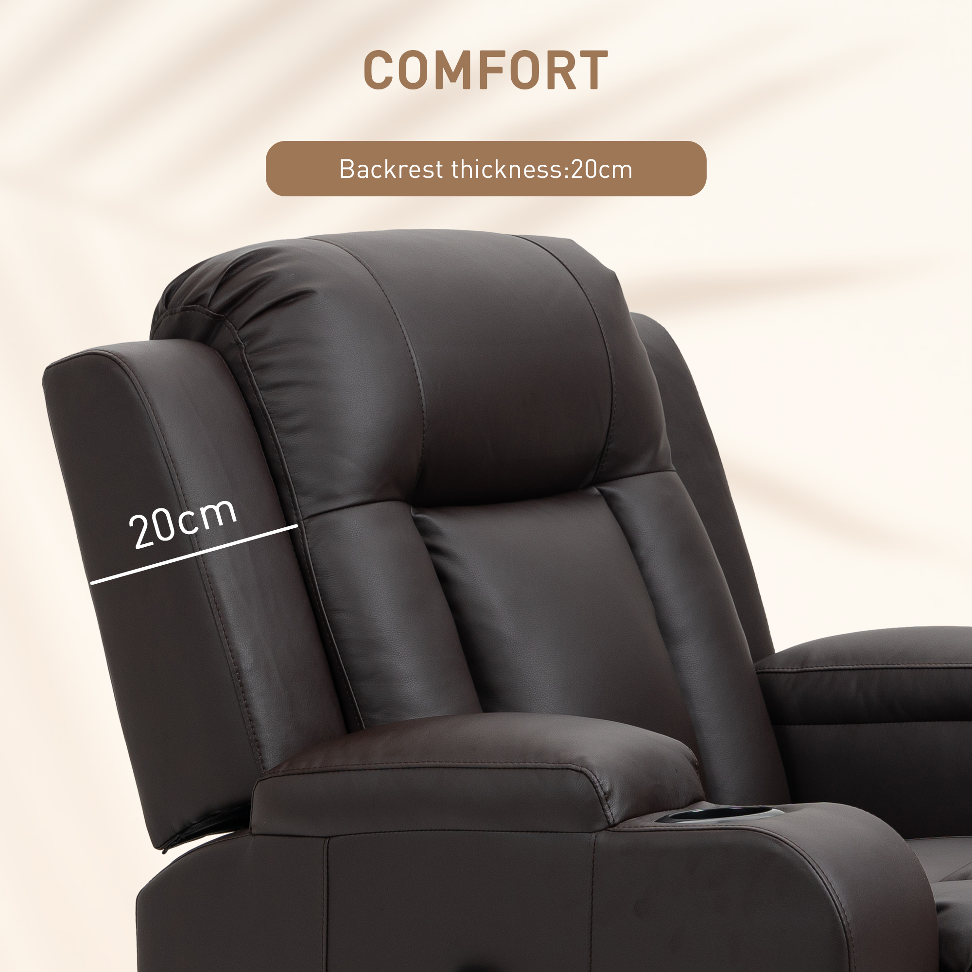 Swivel Massage Recliner Chair Rocker, Overstuffed Manual Reclining Sofa, PU Leather Rocking Chair with Side Pockets, Cup Holders, for Living Room, Nursery, Brown - Image 5