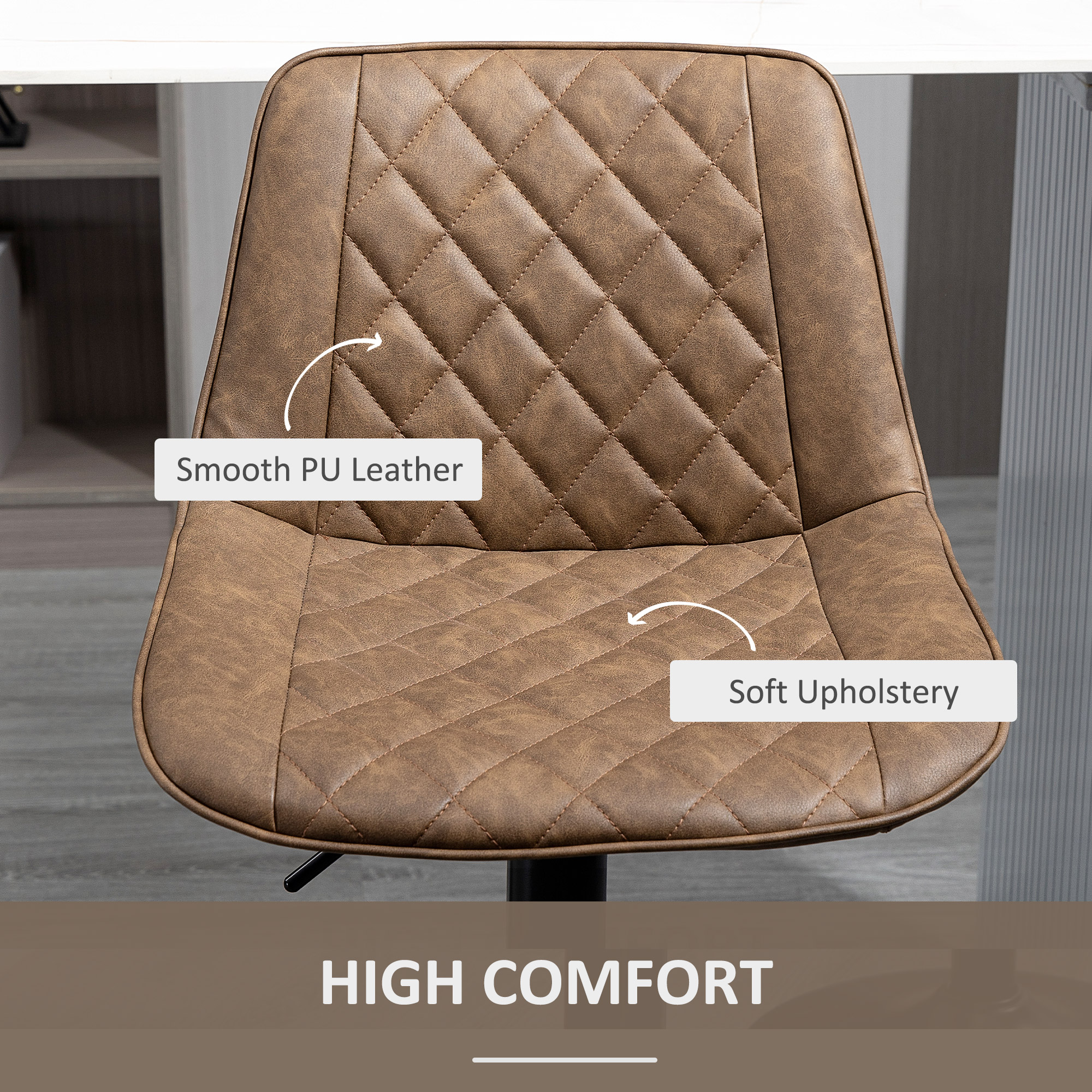 Bar Stools Set of 2, Swivel Counter Height Barstools with Back, Footrest, Adjustable Height, Dark Brown - Image 5