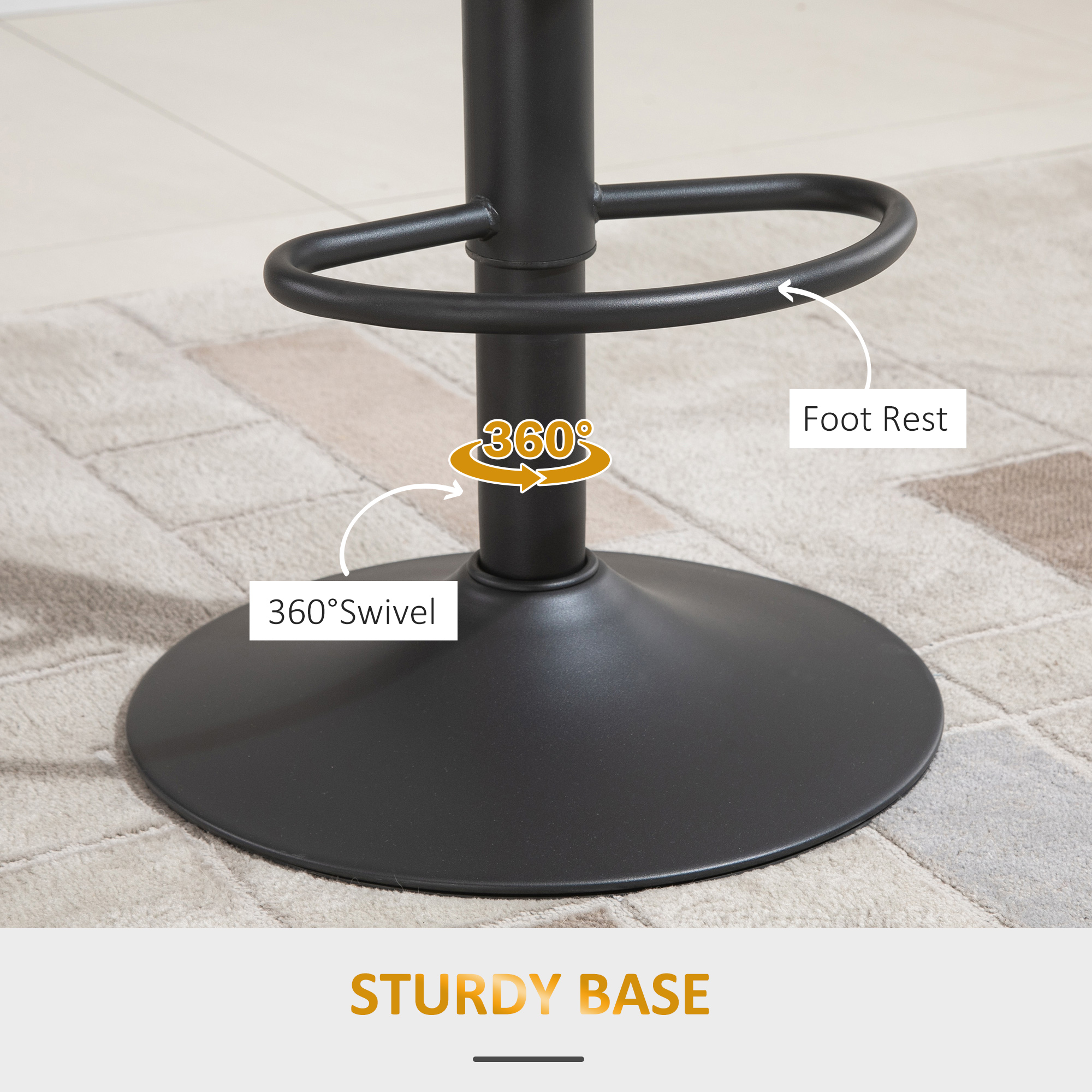 Bar Stools Set of 2, Swivel Counter Height Bar Stools with Adjustable Height and Footrest, PU Leather Upholstered Kitchen Stool for Breakfast Bar, Brown - Image 4