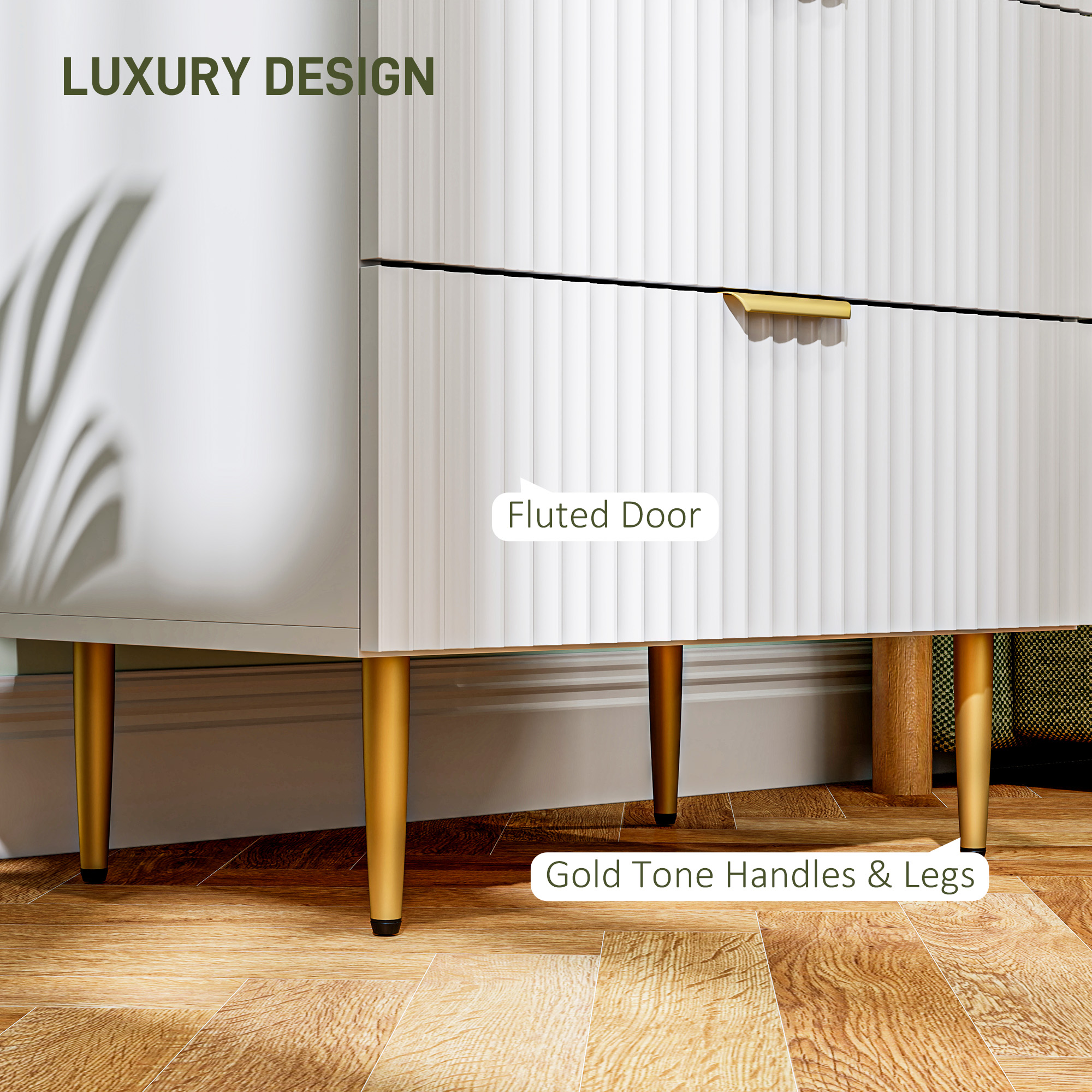 Modern Chest of Drawers 4 Drawer Dresser for Bedroom with Gold Legs and Handles, White - Image 3