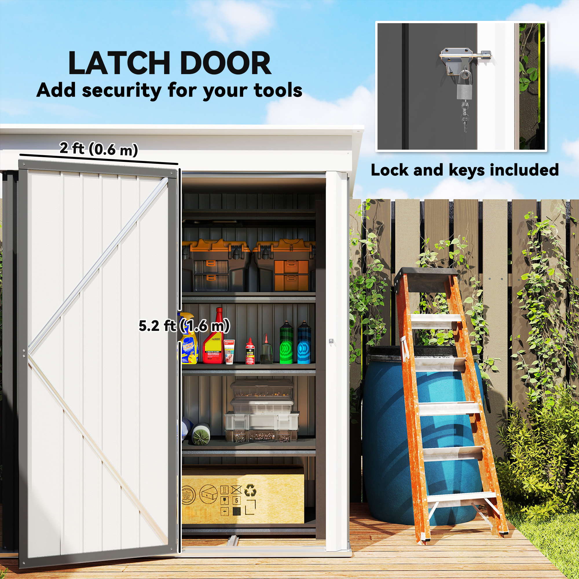 Outdoor Storage Shed, Steel Lean-to Shed with Adjustable Shelf, Lock, Gloves, 5'x3'x6', Dark Grey - Image 5