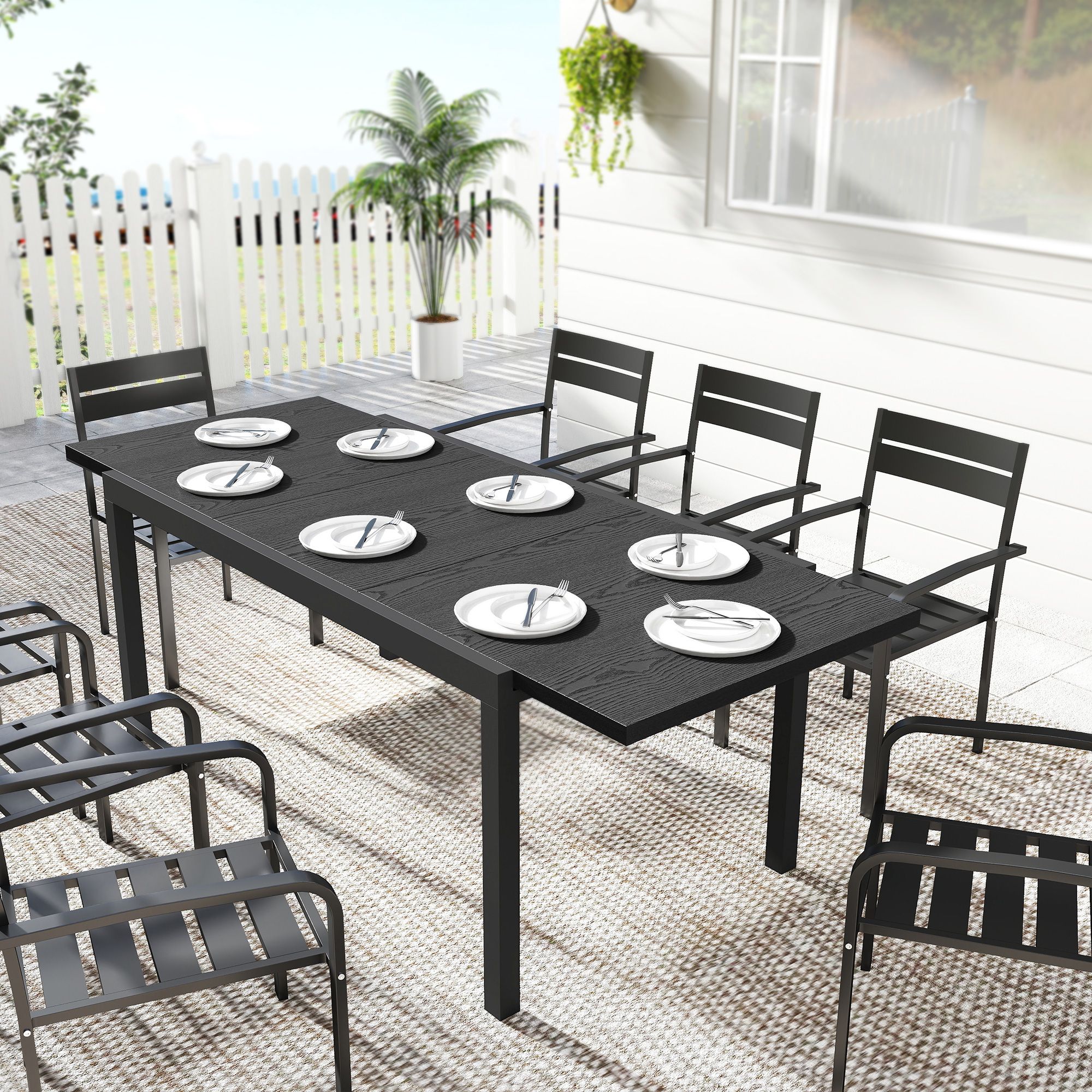 Expandable Patio Dining Table for 8-10 People, 60.6"/84.3" Aluminum Outdoor Dining Table with Adjustable Foot Pads - Image 6