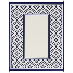 8' x 10' Outdoor RV Rug, Reversible Patio Floor Mat with Carry Bag, Gourd Border, Blue and White