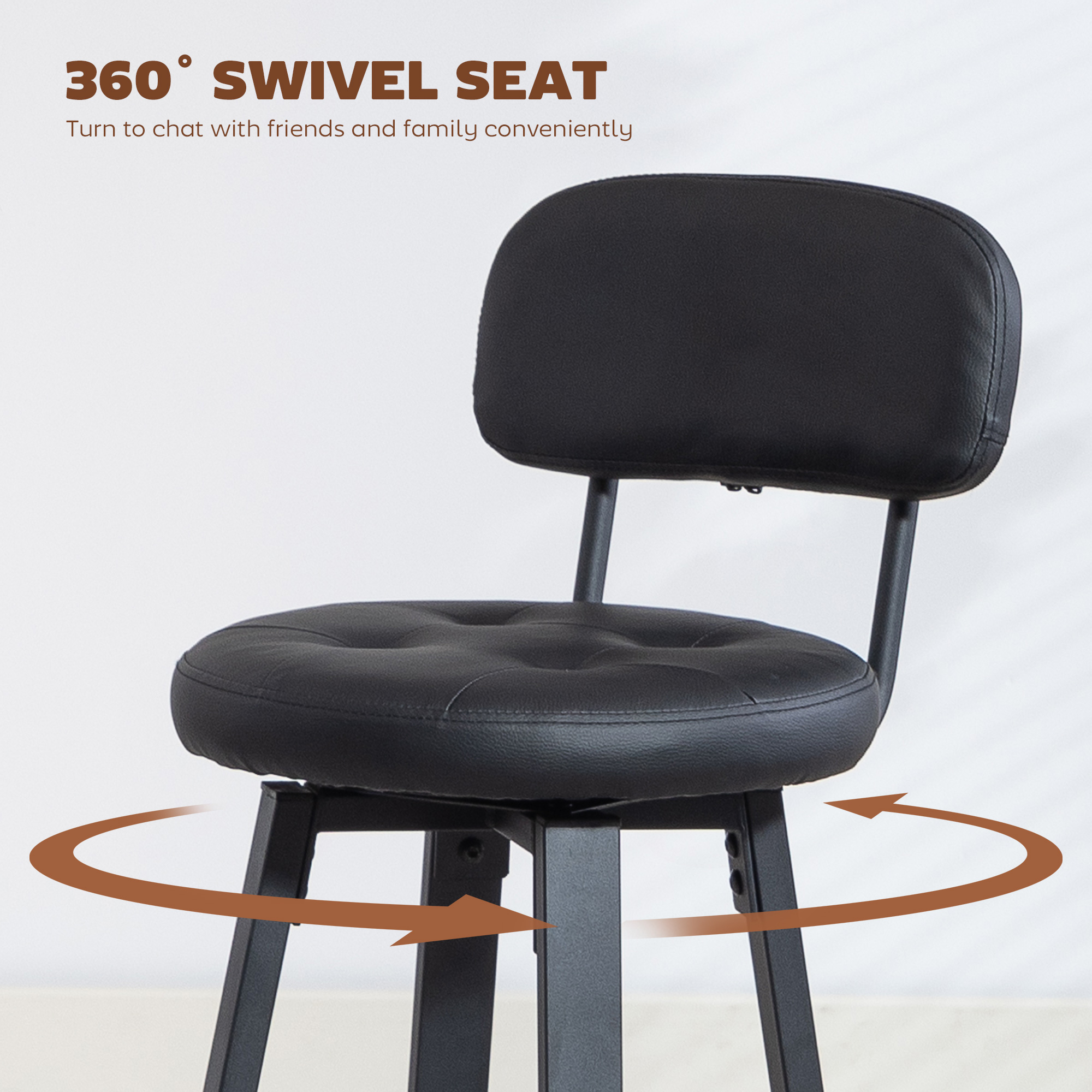 Bar Stools Set of 2, Upholstered Breakfast Bar Chairs with Footrest and Backrest for Kitchen Counter, Black - Image 4