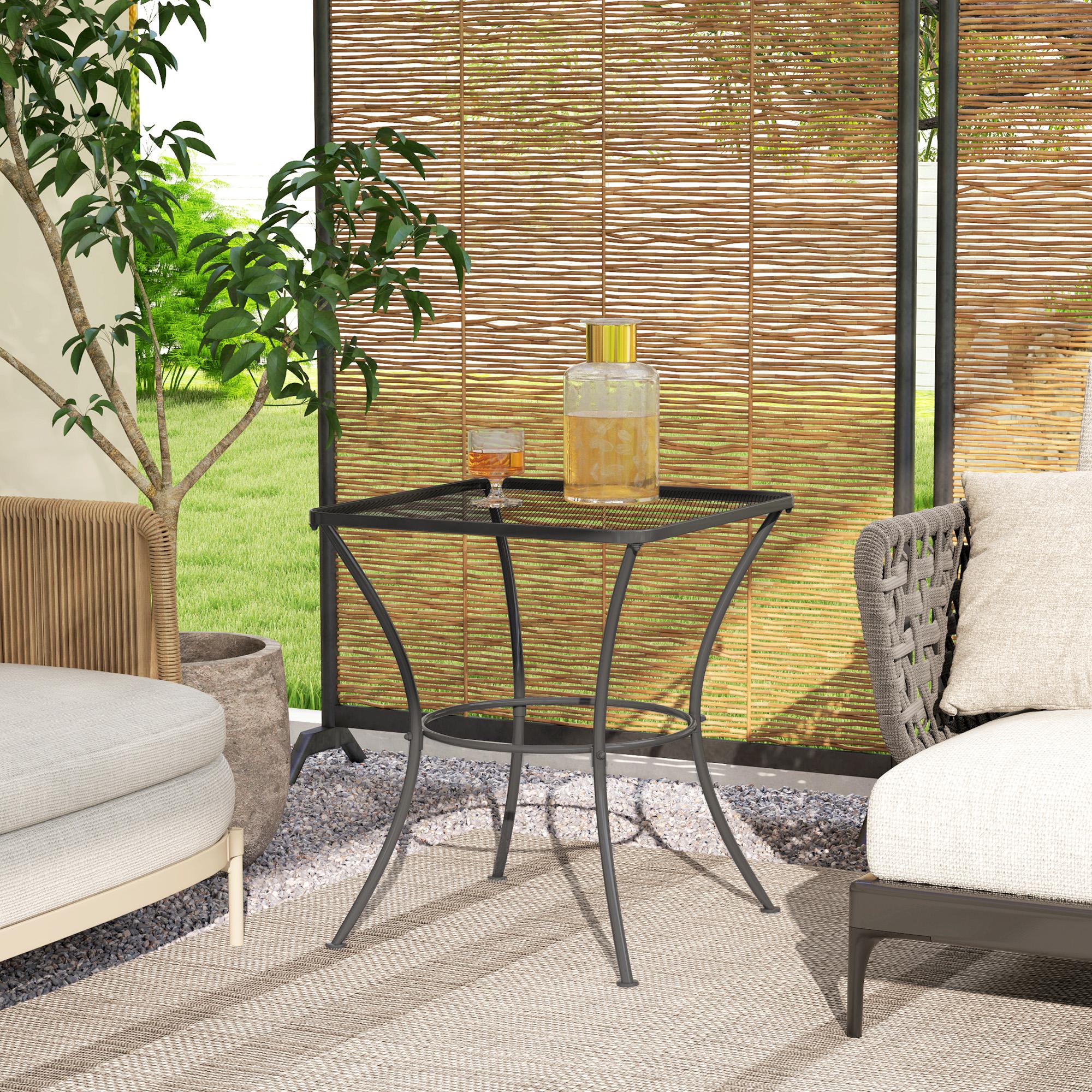 Square Garden Metal Bistro Table Outdoor Patio Coffee Side Desk 23.6" x 23.6" x 27.6" Black - Image 6