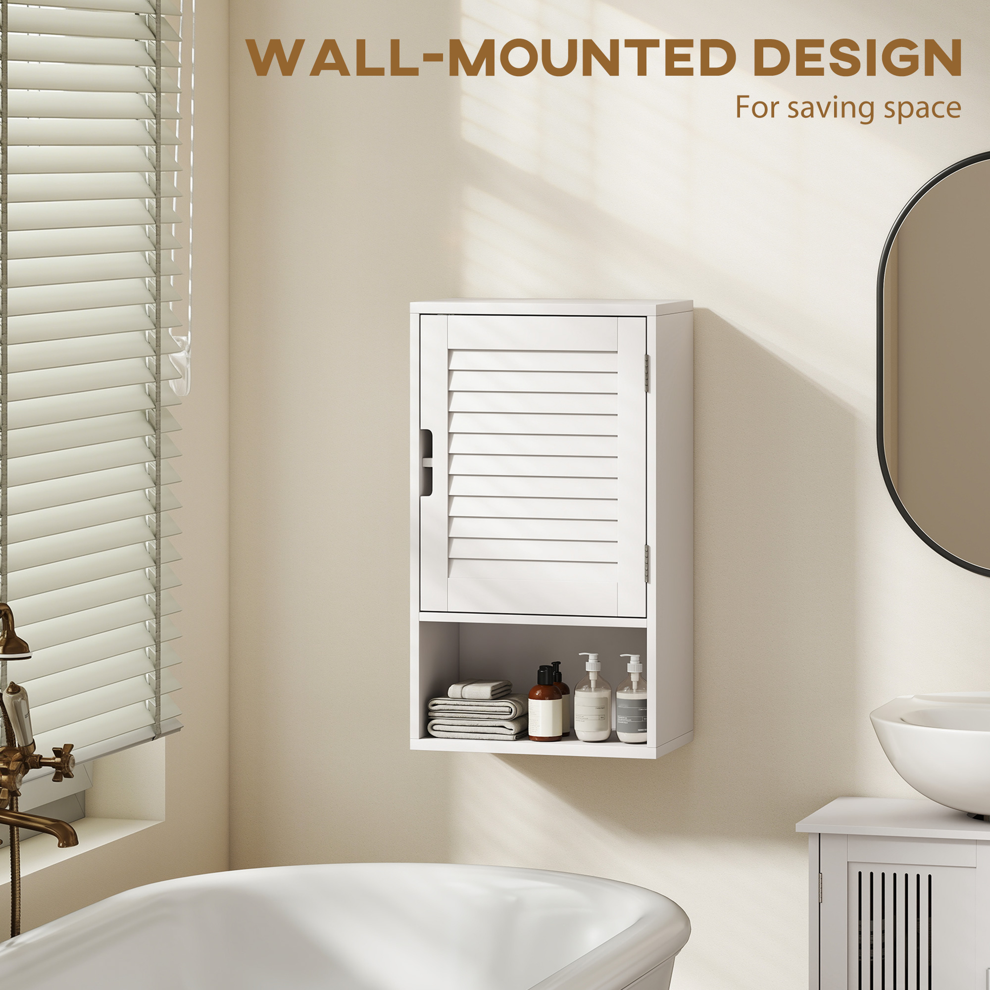 Bathroom Cabinet, Wall Mounted Storage Cabinet with Adjustable Shelves, 40 x 20 x 60 cm, White - Image 4