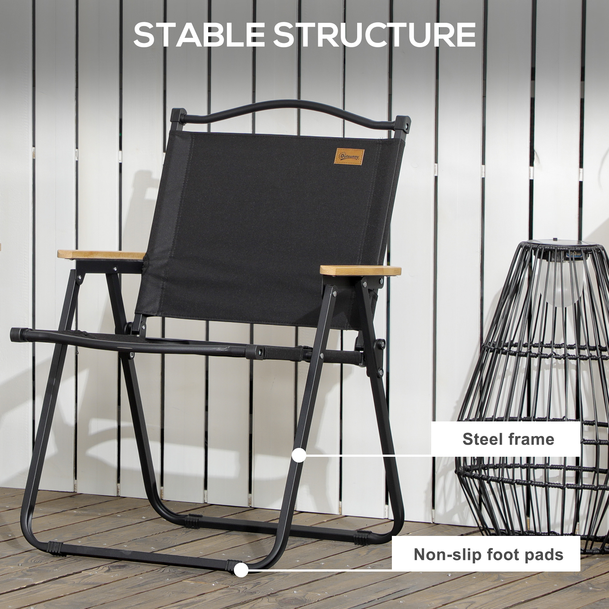 Camping Chair, Lightweight Folding Chair, Portable Armchair, Excellent for Festivals, Fishing, Black - Image 5