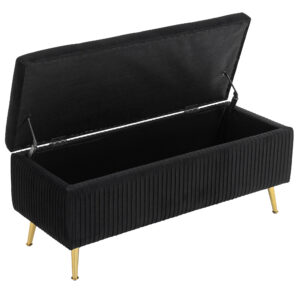 Storage Ottoman Bench, 43 Inch Large Storage Chest with Steel Legs and Padded Seat, Foot Rest, Load 485 lbs, Black