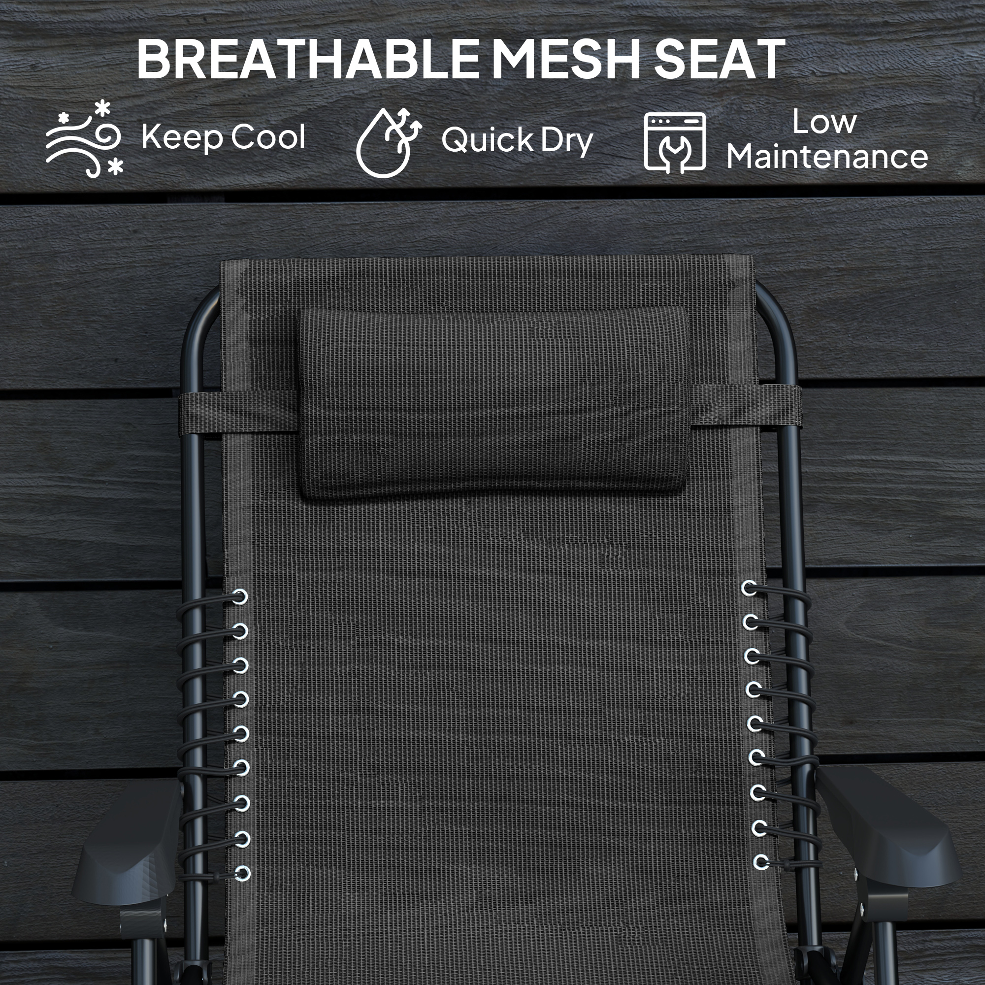 Folding Zero Gravity Chair, 5-Position Adjustable Outdoor Lounge Chair Recliner with Headrest, Black - Image 3