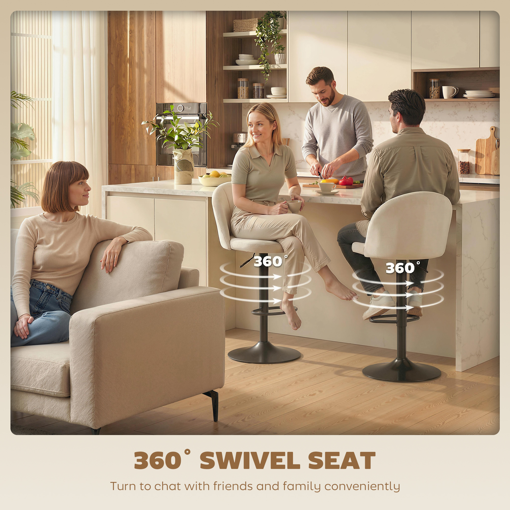 Bar Stools Set of 2, Swivel Counter Height Barstools with Footrest, Cream White - Image 4