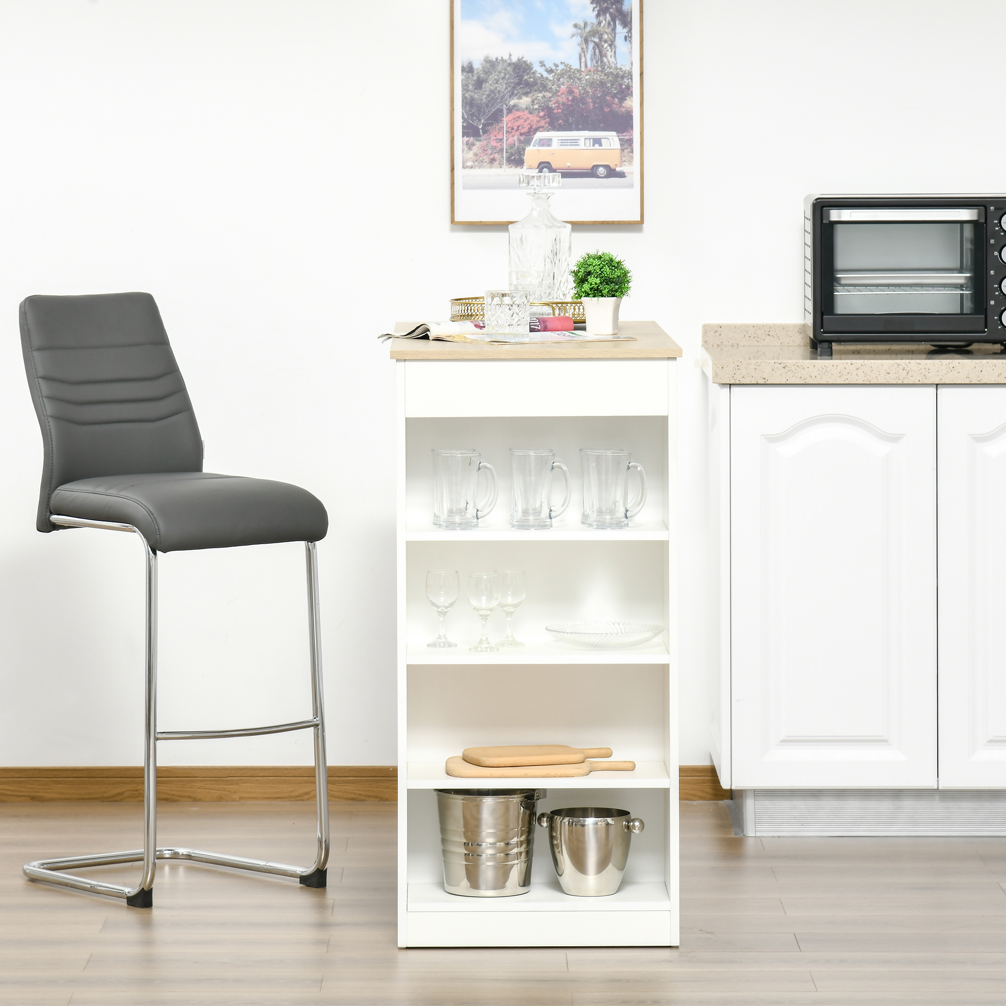 Bar Table, High Top Pub Table with 4 Storage Shelves, Modern Bar Height Table for Home Bar, Kitchen, Natural - Image 5