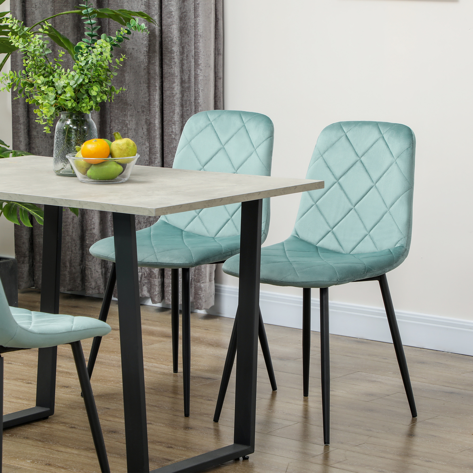 Dining Chairs Set of 4, Upholstered Dining Room Chairs with Steel Legs, Modern Kitchen Chair for Dining Room, Green - Image 4