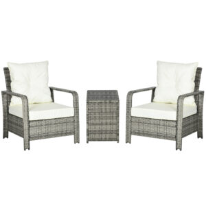 3 Pieces Wicker Patio Furniture Set, Rattan Bistro Set with Storage Coffee Table and Thickened Cushions, Outdoor Conversation Set for Garden, Porch, Balcony, Beige