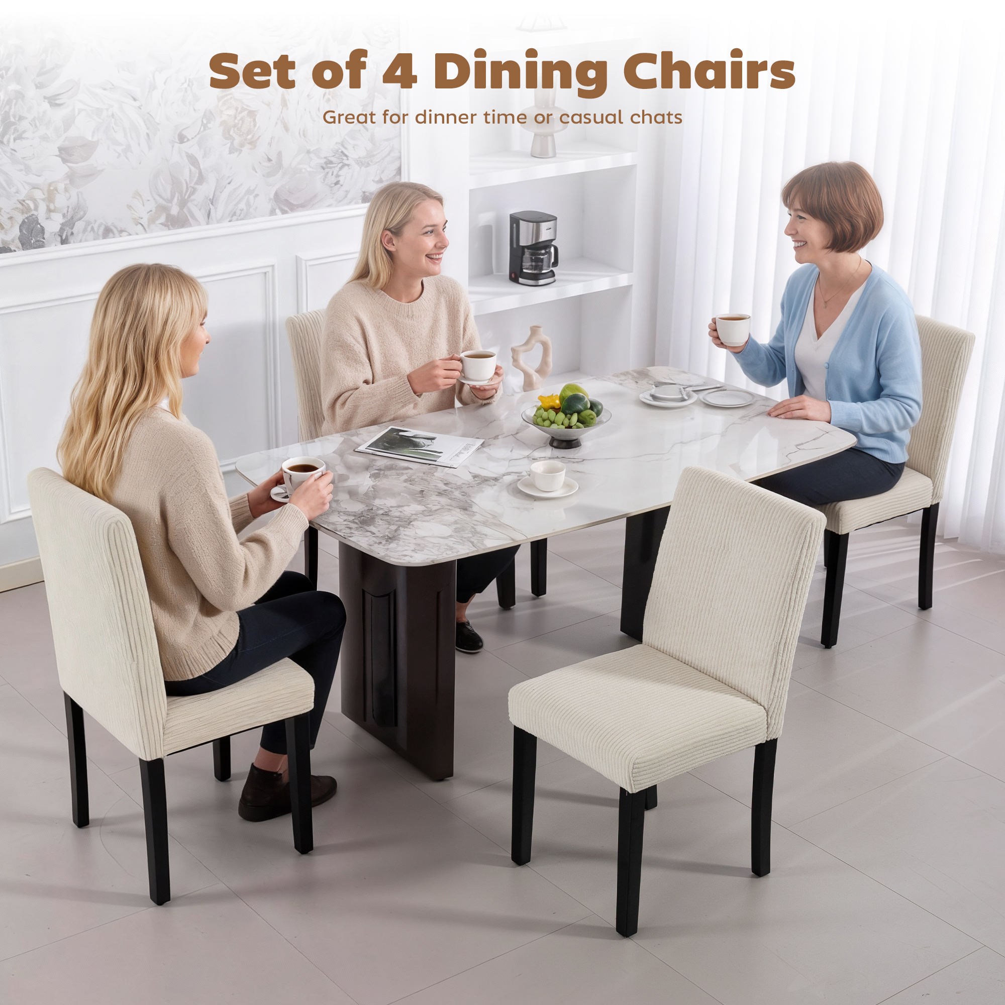 Modern Dining Chairs Set of 4, Kitchen Chairs with Rubberwood Legs and Padded Seat, Beige - Image 2