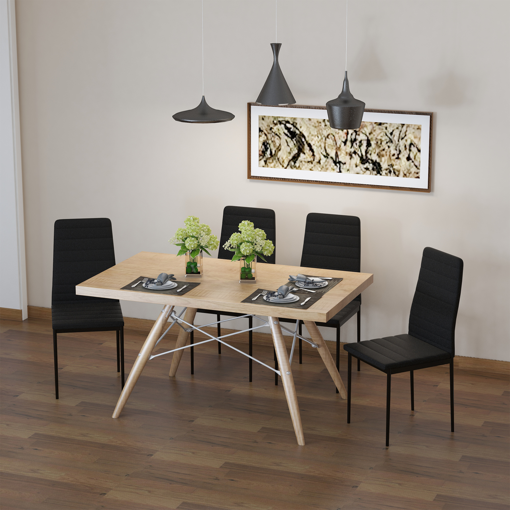 High Back Dining Chairs, Modern Upholstered PU Leather Accent Chairs with Metal Legs for Kitchen, Set of 4, Black - Image 5