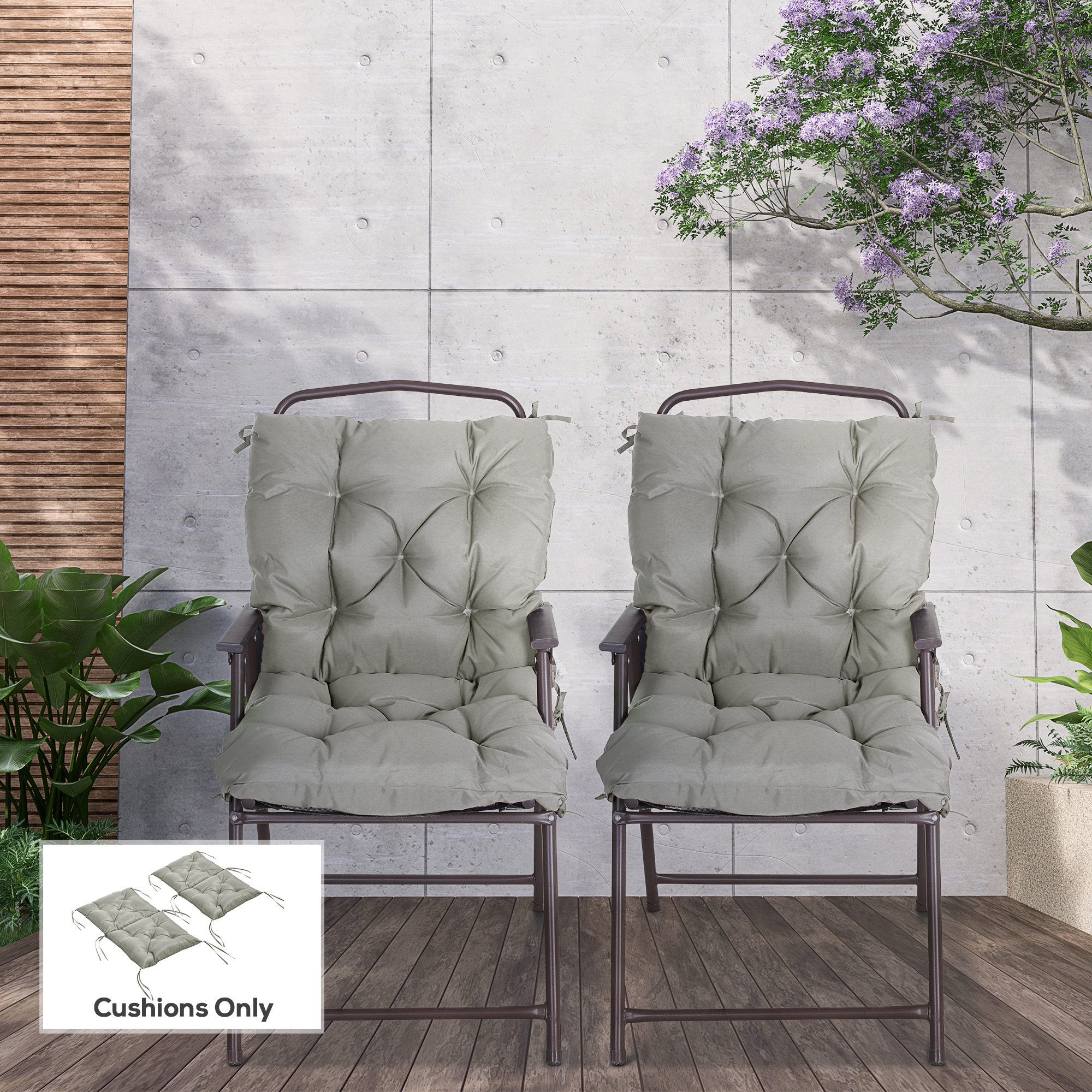 Set of 2 Garden Chair Cushions Seat Pad with Backrest for Sunbeds, Rocking Chairs, Loungers, Outdoor & Indoor Use - Image 6