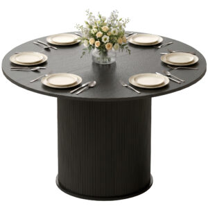 Round Dining Table for 4-6, 47 Inch Kitchen Table with Fluted Pedestal Base, for Kitchen Living Room Dining Room, Black