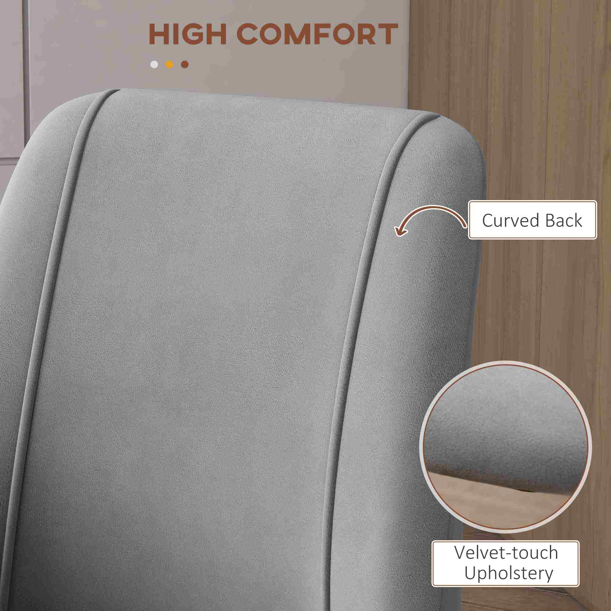 Upholstered Dining Chairs Set of 4, Velvet Accent Chair with Back and Wood-grain Steel Leg for Kitchen, Grey - Image 3