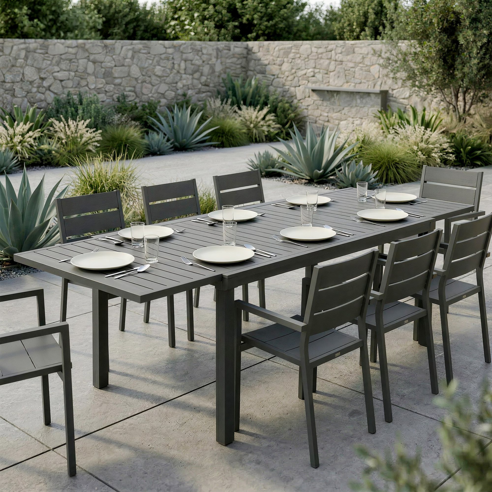 Expandable Outdoor Dining Table for 6-8 People, 59"-89" Aluminum Patio Dining Table with Slatted Top, Dark Grey - Image 6