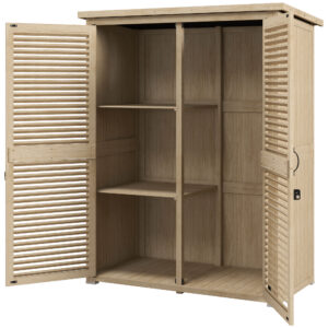 50" x 26" x 66" Wooden Garden Shed, Outdoor Storage Shed with Waterproof Asphalt Roof, Shelves, Natural