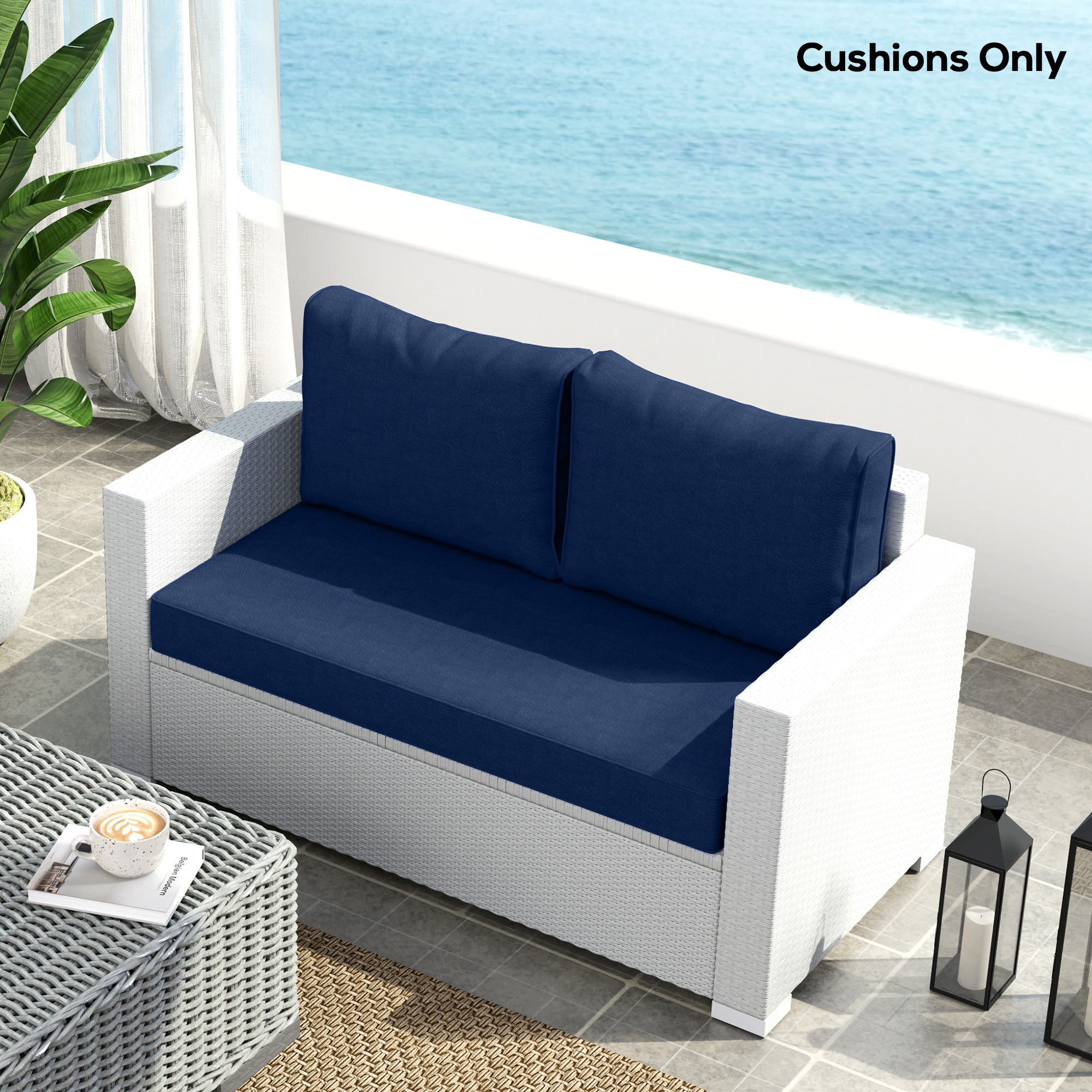 Outdoor Seat Cushions with Backrest, Loveseat Double Sofa Outdoor Furniture Cushions, Navy Blue - Image 5