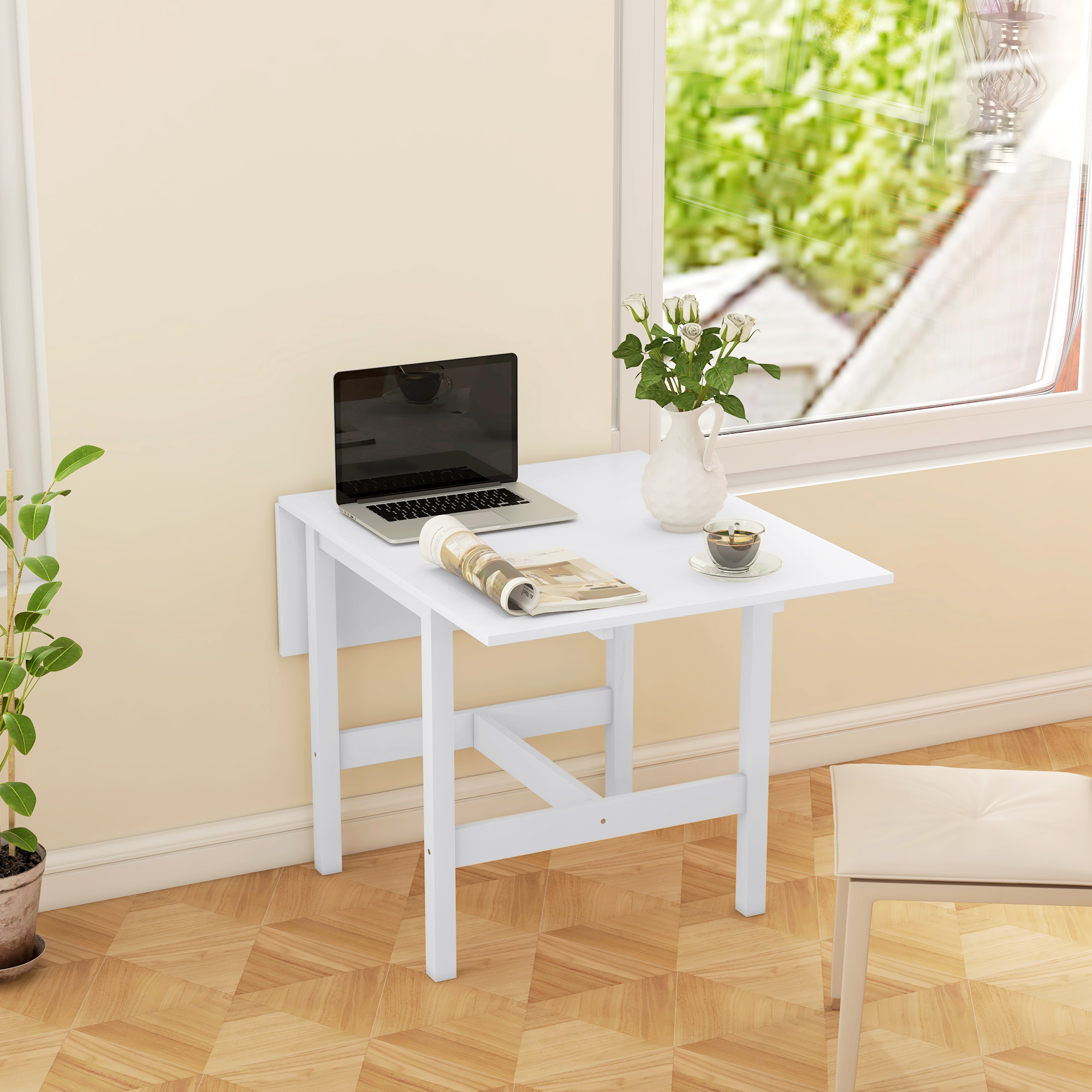 Solid Wood Kitchen Table, Farmhouse Drop Leaf Tables for Small Spaces, Folding Dining Table, for Up to 4 People, White - Image 5